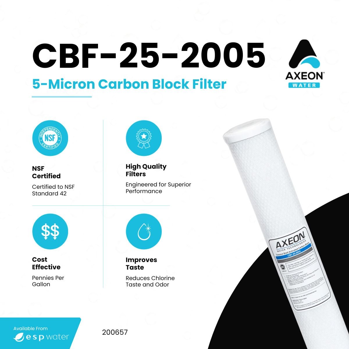 AXEON 200657 carbon block filter benefits for chlorine taste odor and sediment reduction
