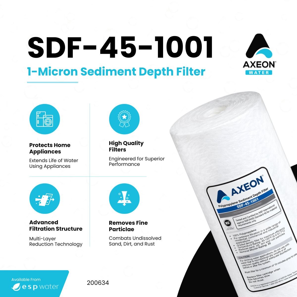 AXEON 200634 SDF-45-1001 sediment depth filter benefits for high dirt-holding capacity