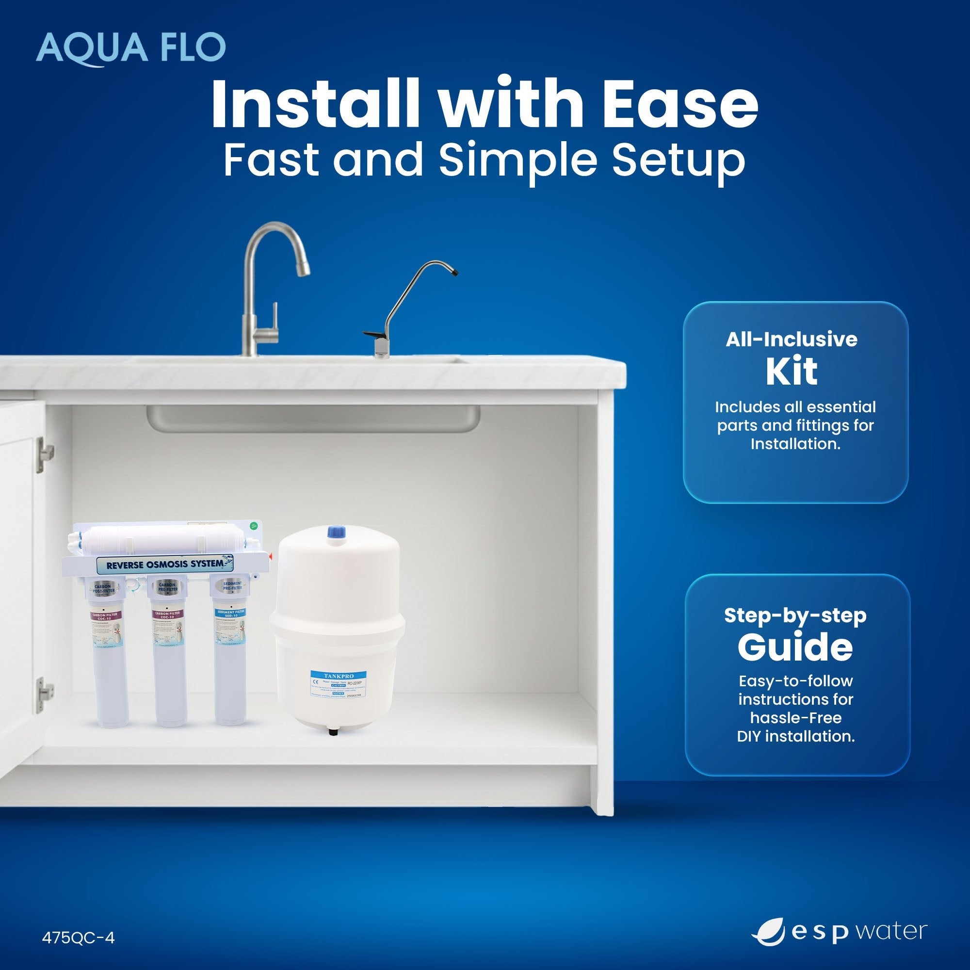 Aqua Flo 475QC - 4 4 - Stage 75 GPD Quick Change RO System 20010023 - ESP Water