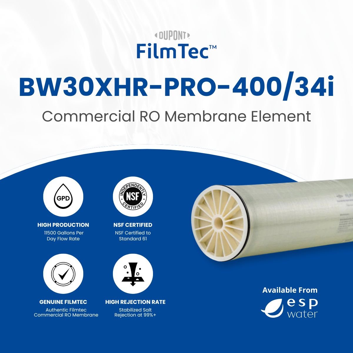 FilmTec BW30XHR PRO - 400/34i RO Membrane Brackish 11500 GPD 8"x40" BW30XHR-PRO-400/34i - ESP Water