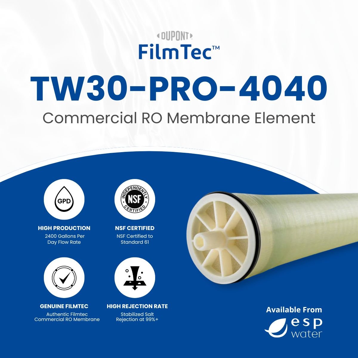 FilmTec TW30 PRO - 4040 RO Membrane Brackish 2400 GPD 4"x40" TW30-PRO-4040 - ESP Water