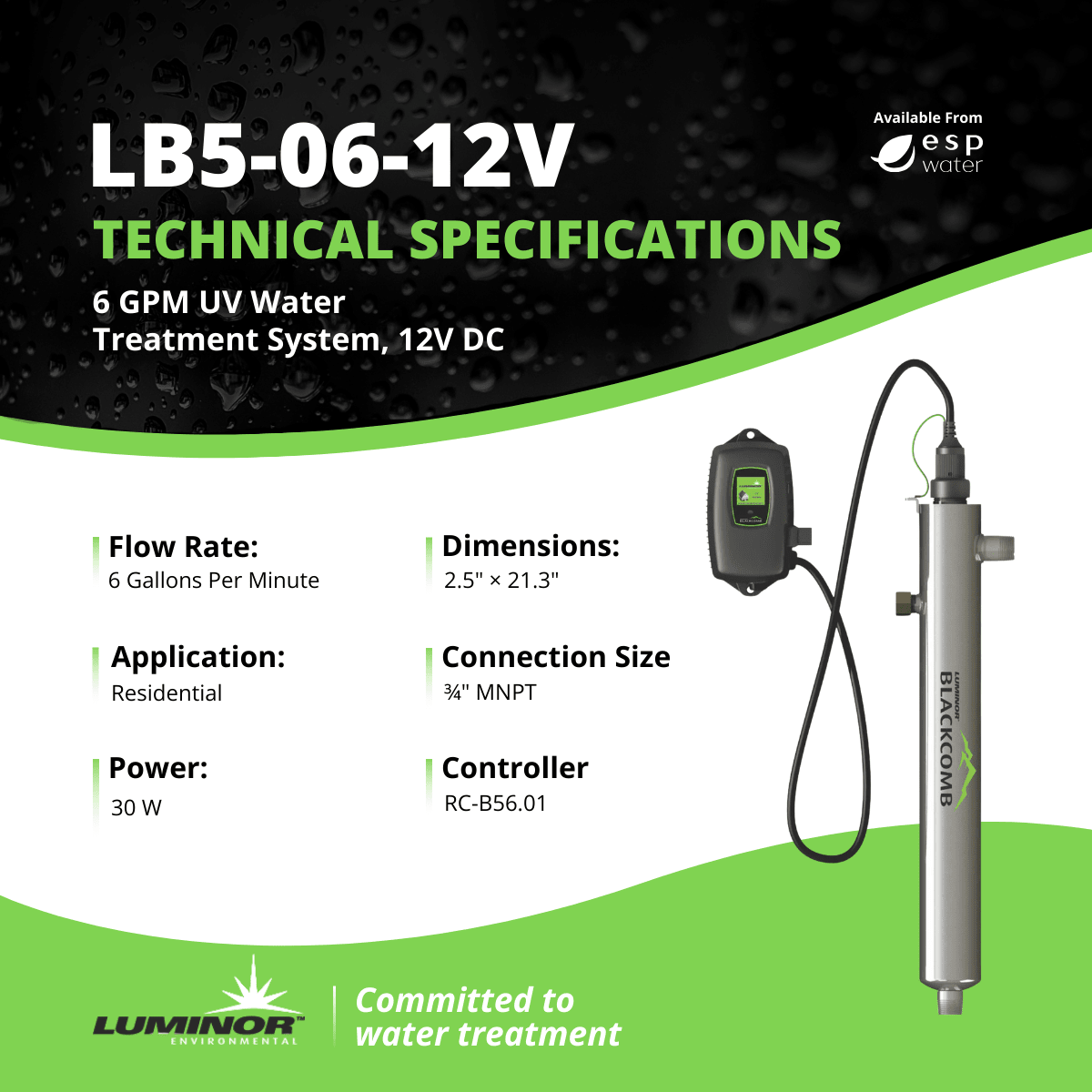 LUMINOR LB5-06-12V 12VDC UV water treatment system technical specifications