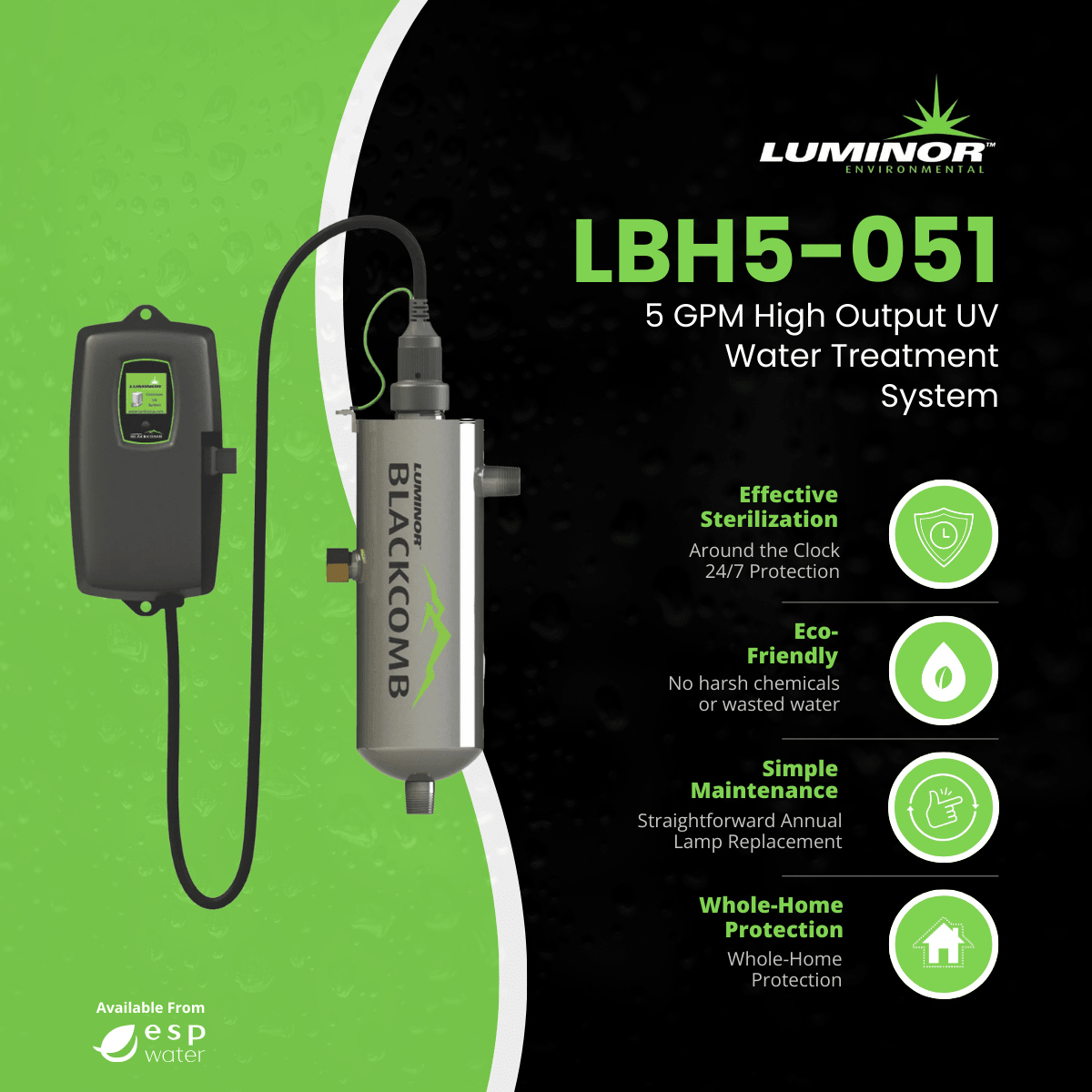 Luminor Blackcomb - HO 5.1 LBH5 - 051 UV System 5 GPM 1/2" MNPT LBH5-051 - ESP Water