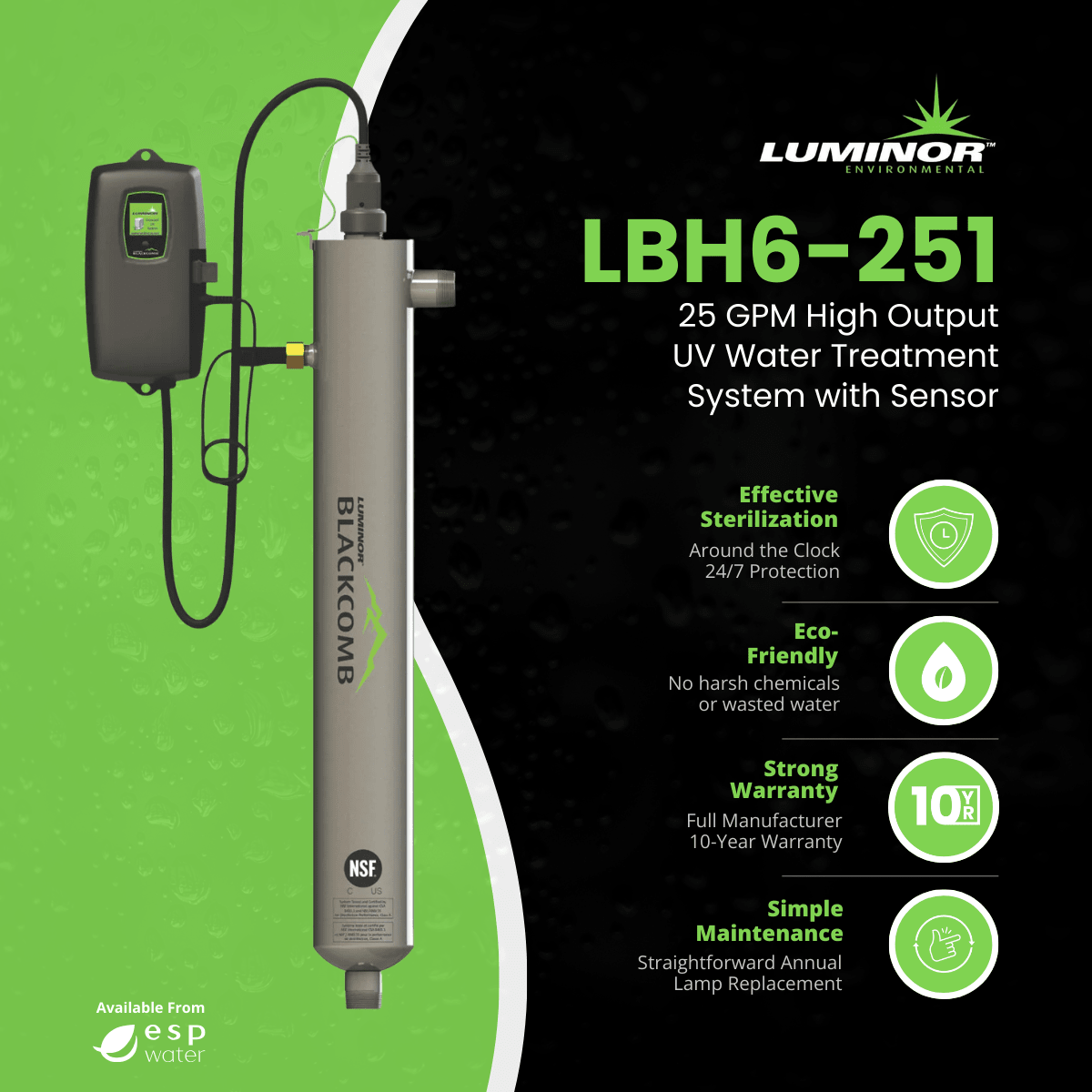 Luminor Blackcomb - HO 6.1 LBH6 - 251 UV System with Sensor 25 GPM 1" MNPT LBH6-251 - ESP Water