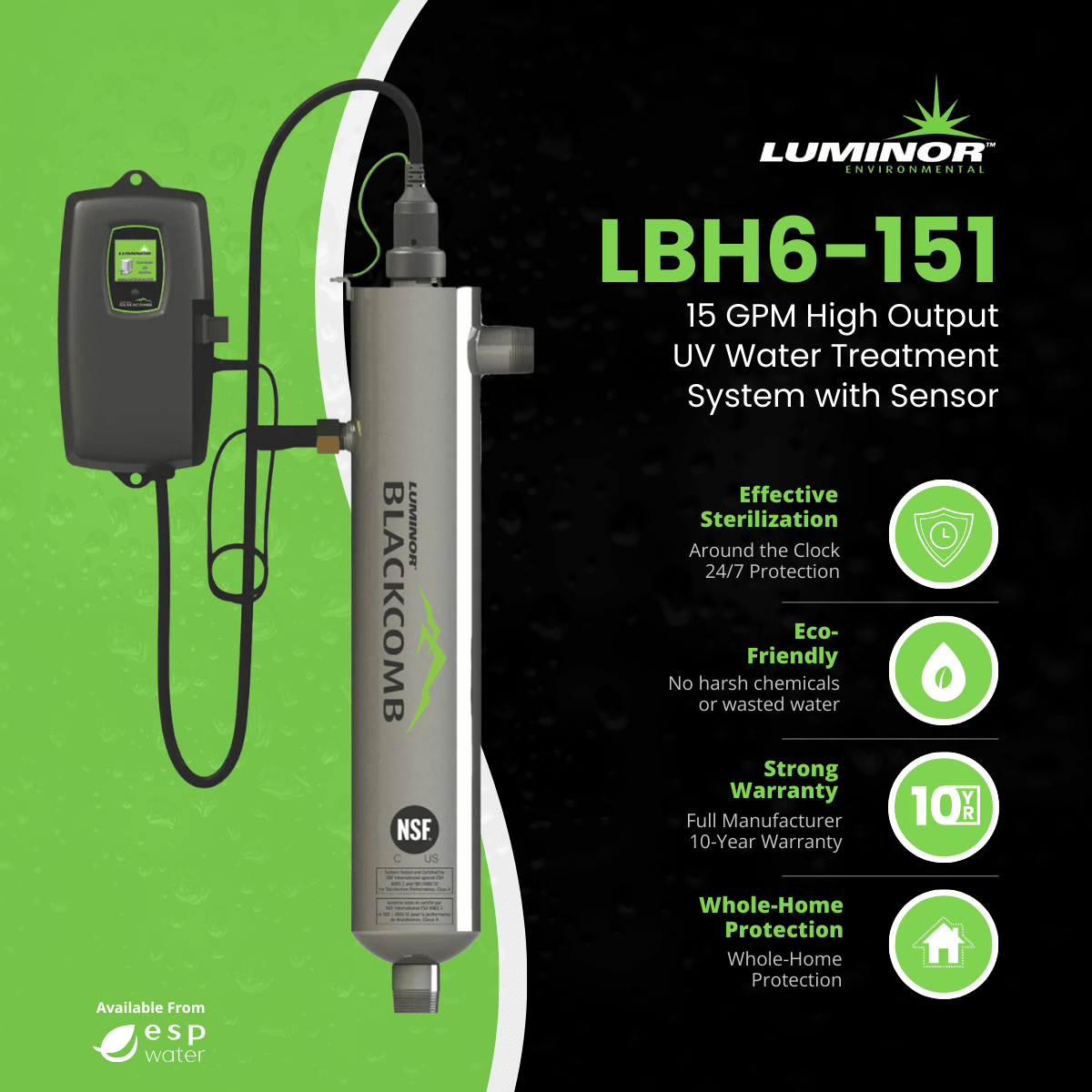 Luminor Blackcomb - HO 6.1 LBH6 - 151 UV System with Sensor 15 GPM 1" MNPT LBH6-151 - ESP Water