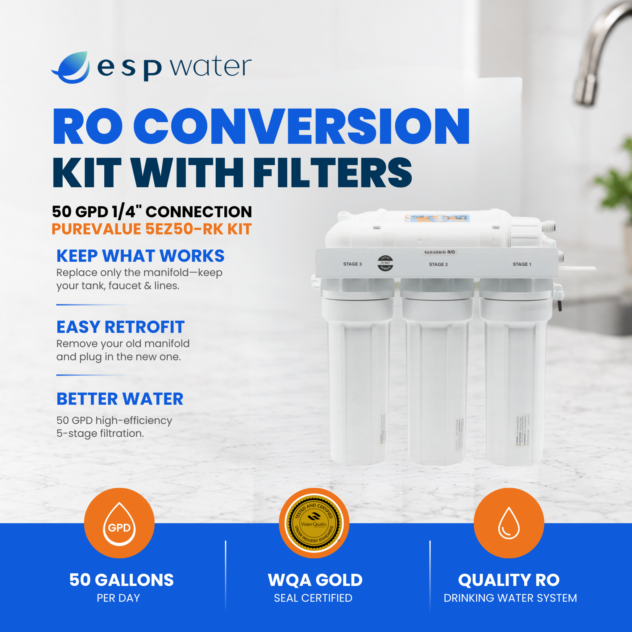 PureValue 5EZ50-RK reverse osmosis conversion kit for updating an existing drinking water system