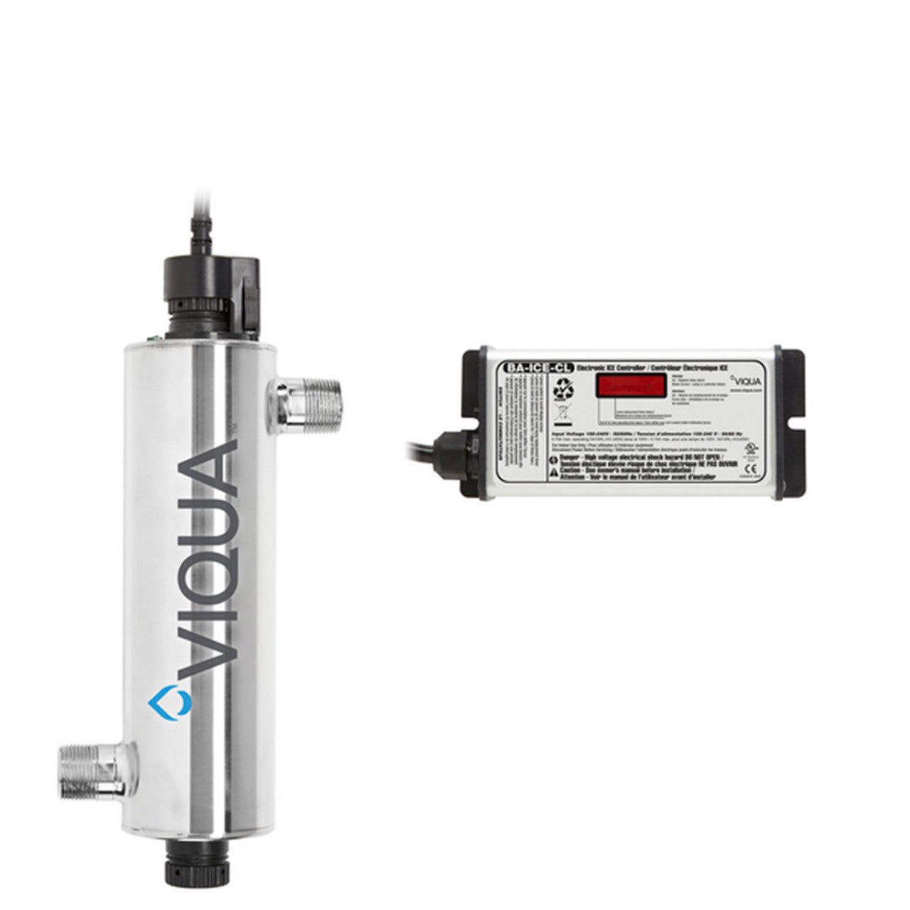 VIQUA VH200 whole-home UV water treatment system, 9 GPM, with 3/4-inch FNPT and 1-inch MNPT connections
