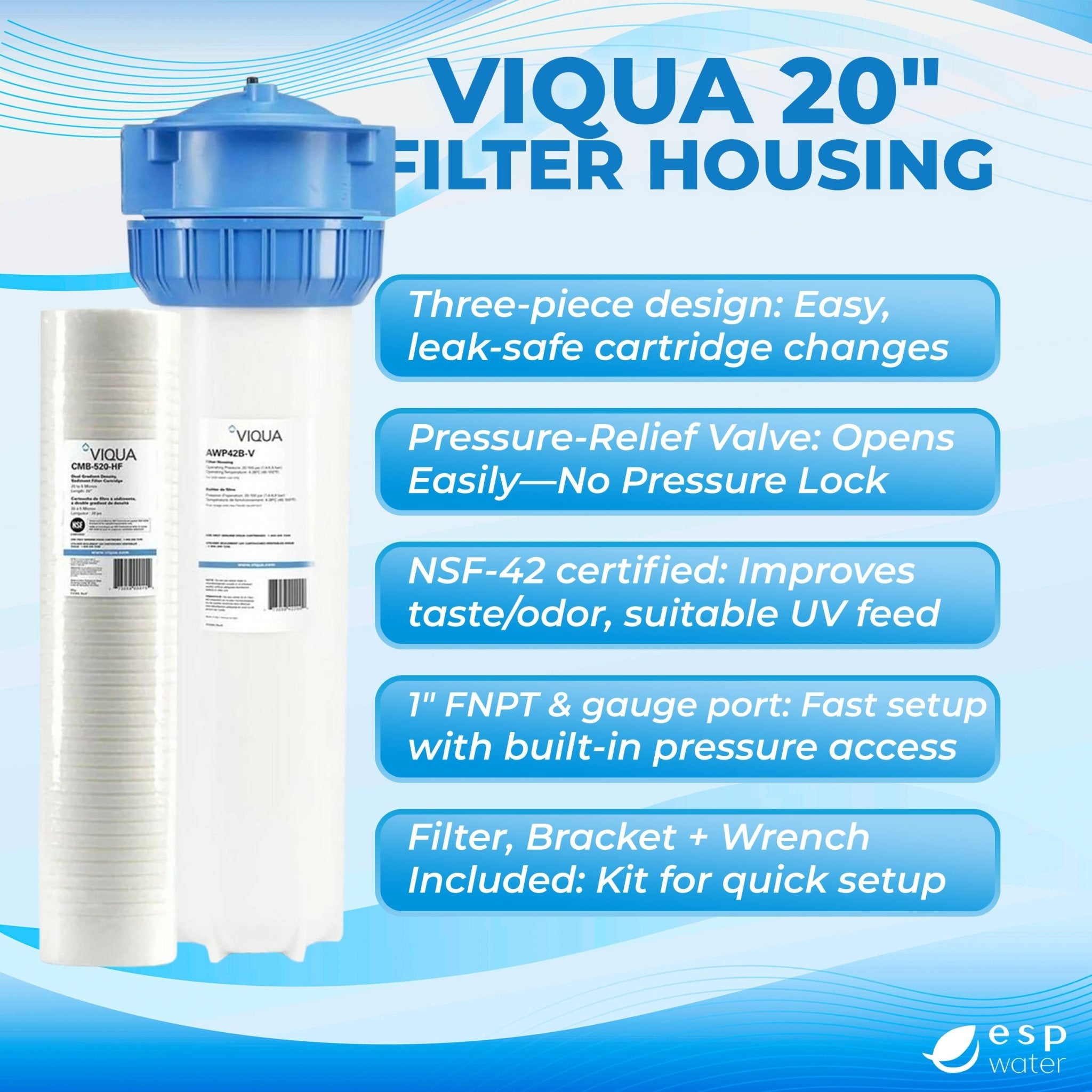 VIQUA AWP42B-V-PS 4.5 x 20 filter housing kit specifications with 1-inch FNPT ports