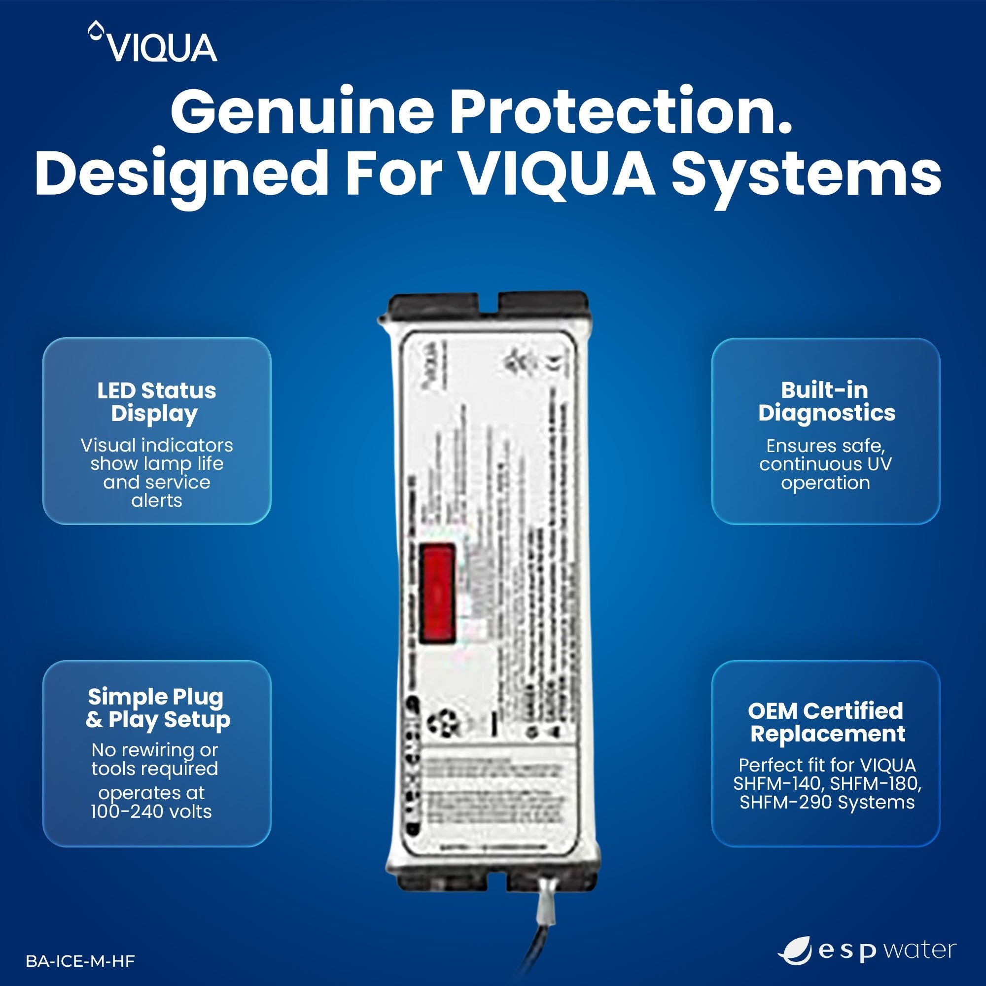VIQUA BA - ICE - M - HF UV Controller for SHFM - 140, SHFM - 180, SHFM - 290 BA-ICE-M-HF - ESP Water