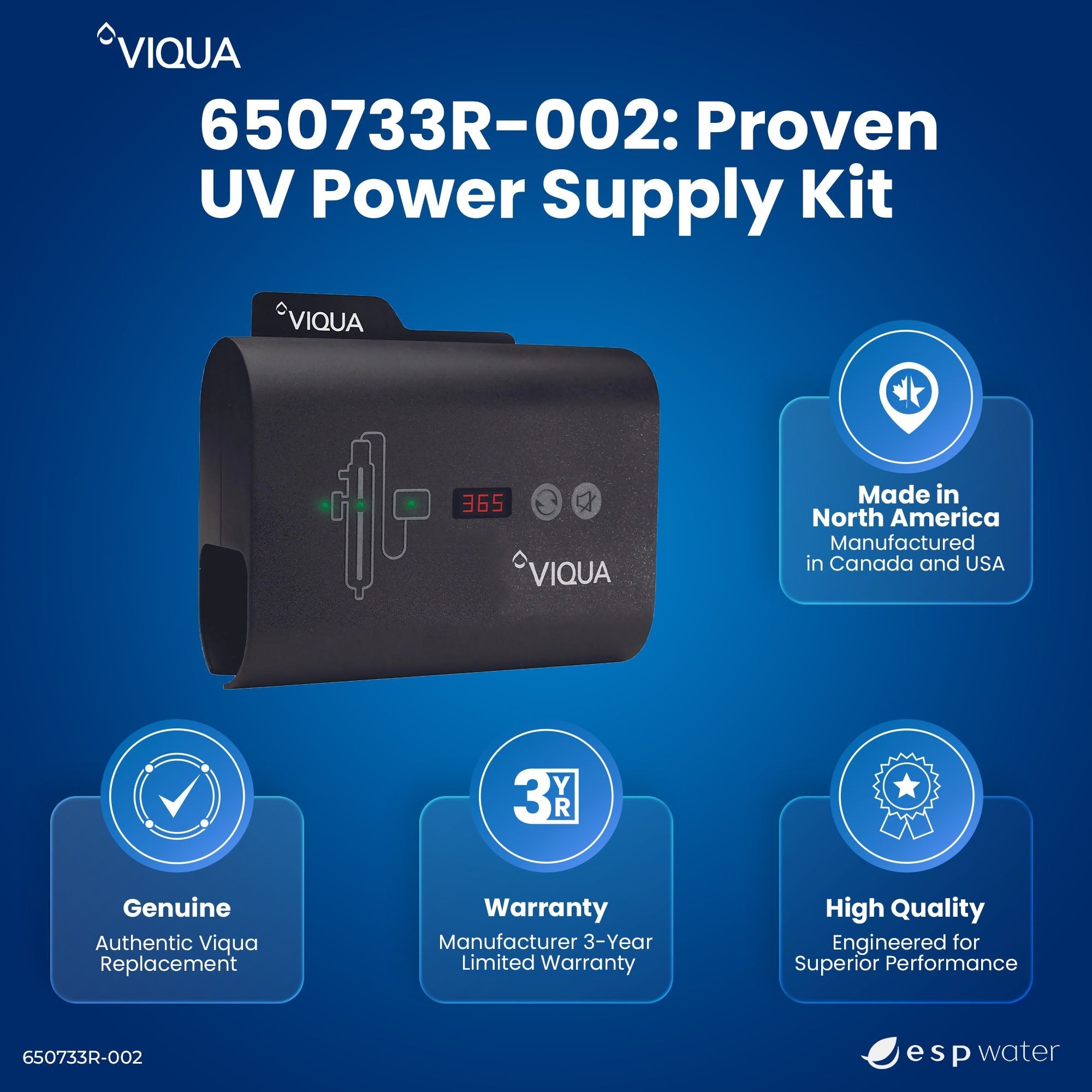 Genuine VIQUA 650733R-002 replacement controller for compatible B4, C4, D4 and IHS UV systems