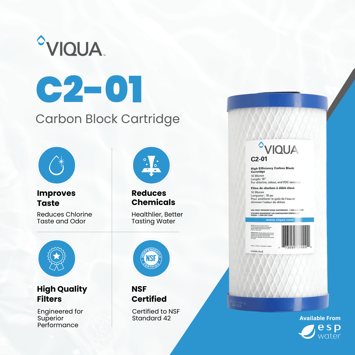VIQUA C2-01 carbon block filter benefits for reducing chlorine, taste and odor