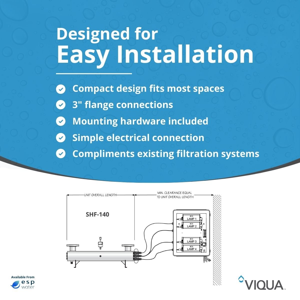 VIQUA SHF - 140 UV System 170 GPM 3" Flange SHF-140 - ESP Water