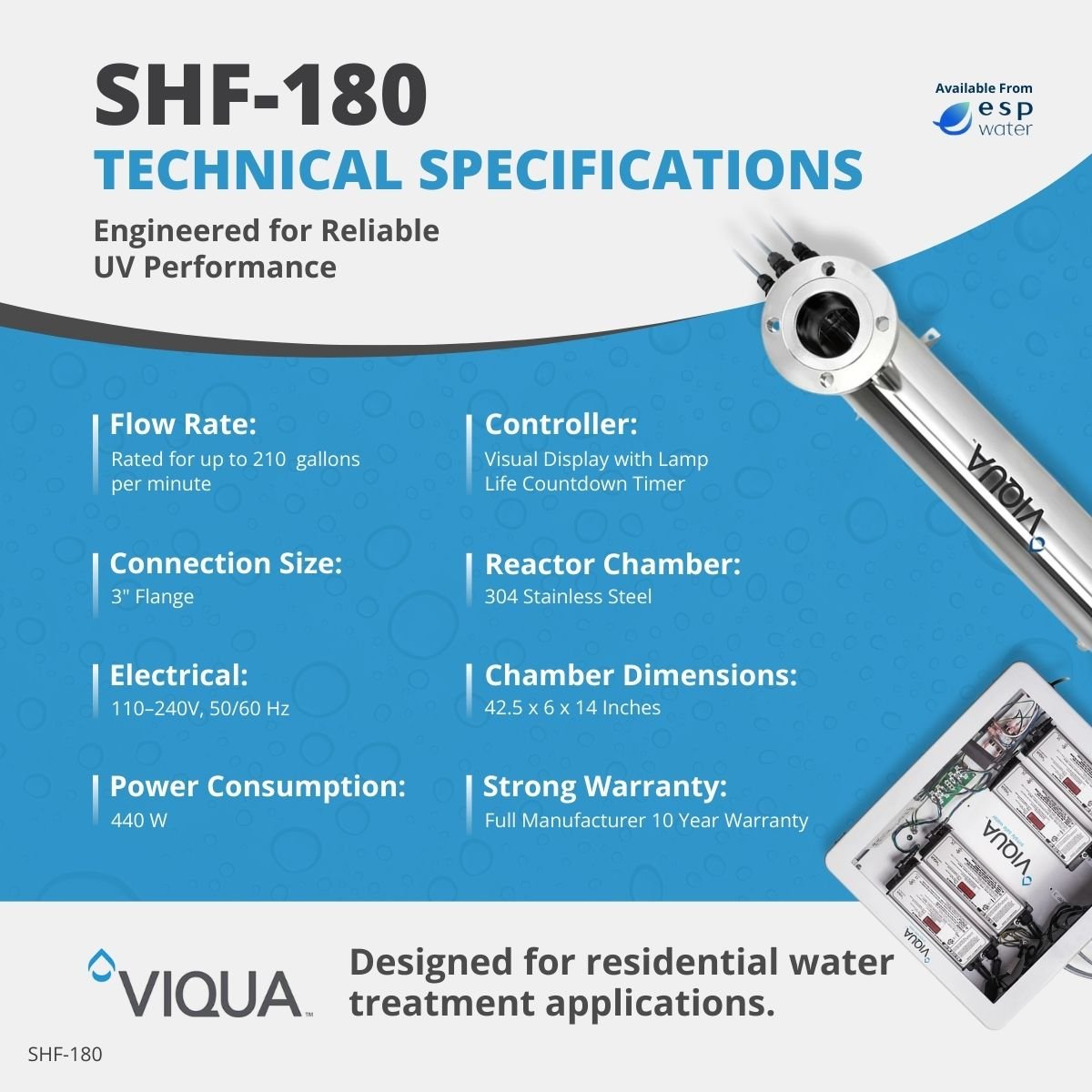 VIQUA SHF - 180 UV System 210 GPM 3" Flange SHF-180 - ESP Water