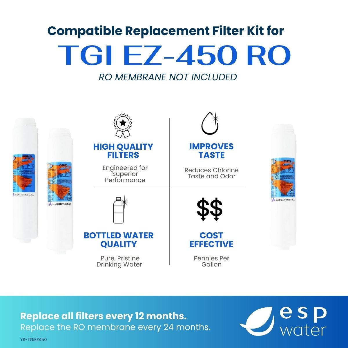TGI EZ-450 compatible RO filter kit benefits, 50 GPD membrane sold separately