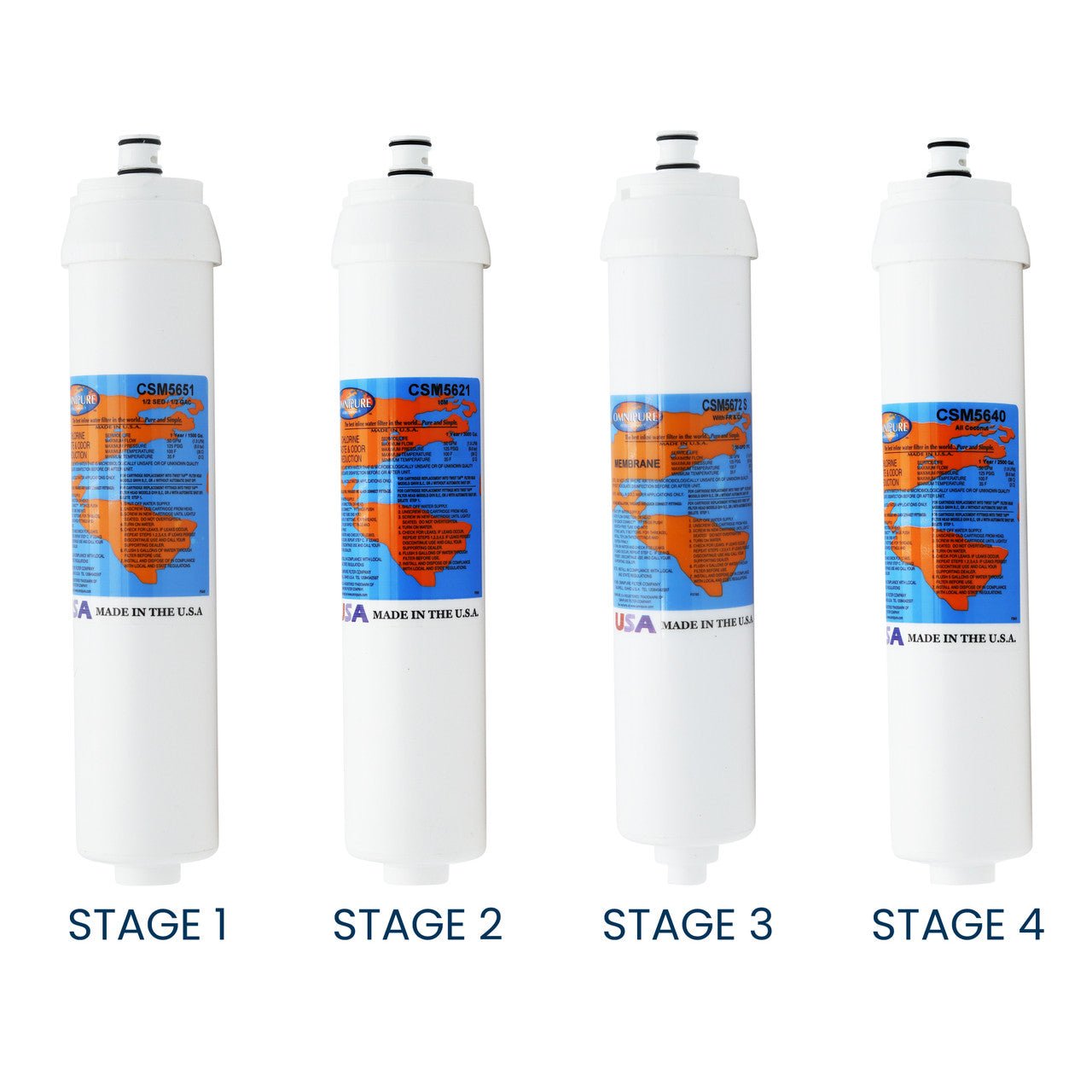 SQC4 compatible four-filter set with CSM5651, CSM5621, CSM5672 50 GPD membrane and CSM5640