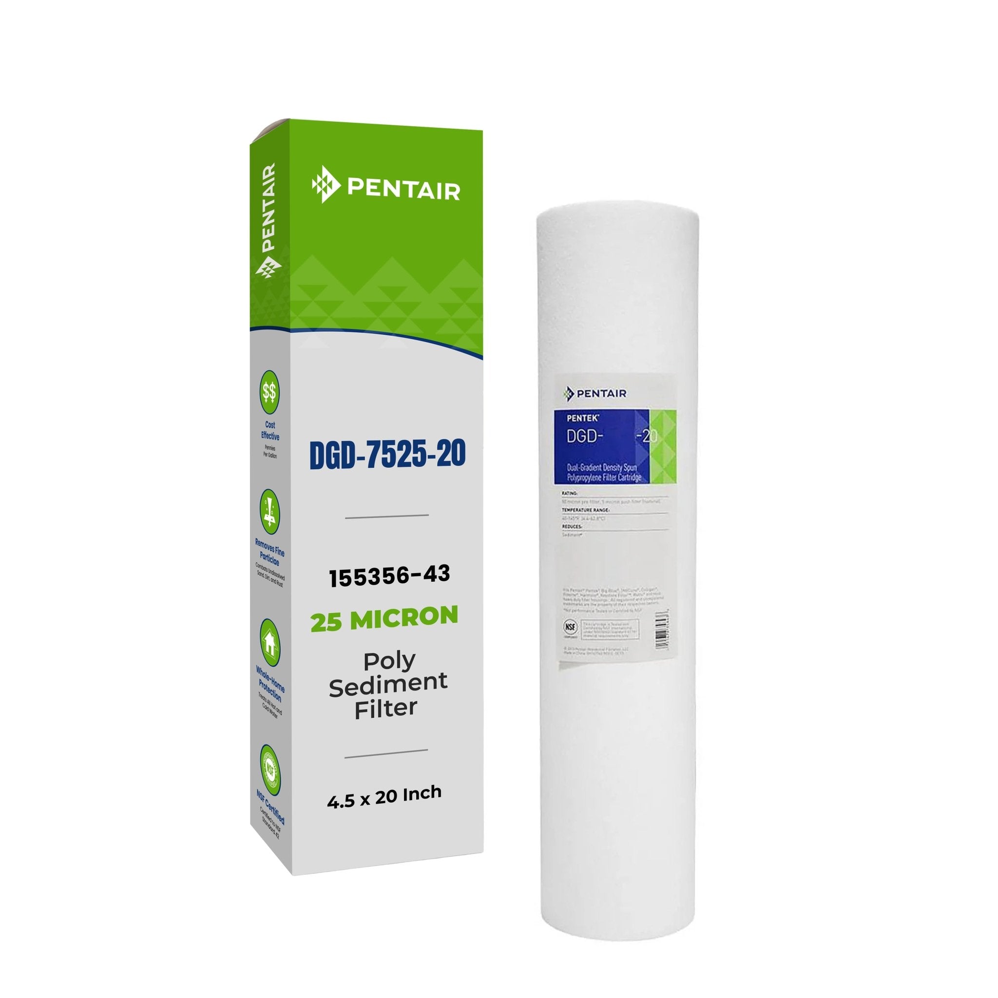 Pentair 155356-43 DGD-7525-20 polypropylene 25-micron sediment filter cartridge