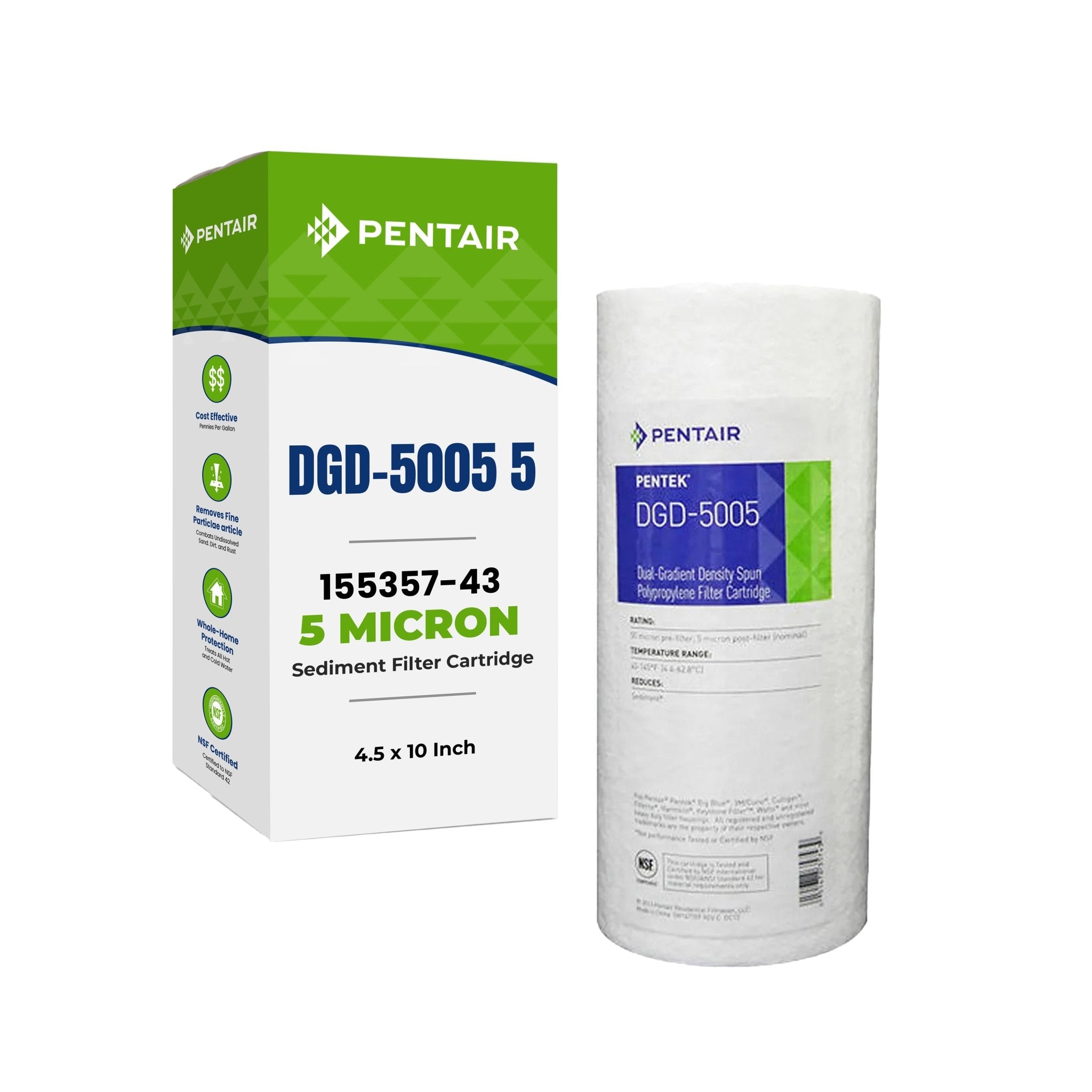 Pentair 155357-43 DGD-5005 polypropylene 5-micron sediment filter cartridge