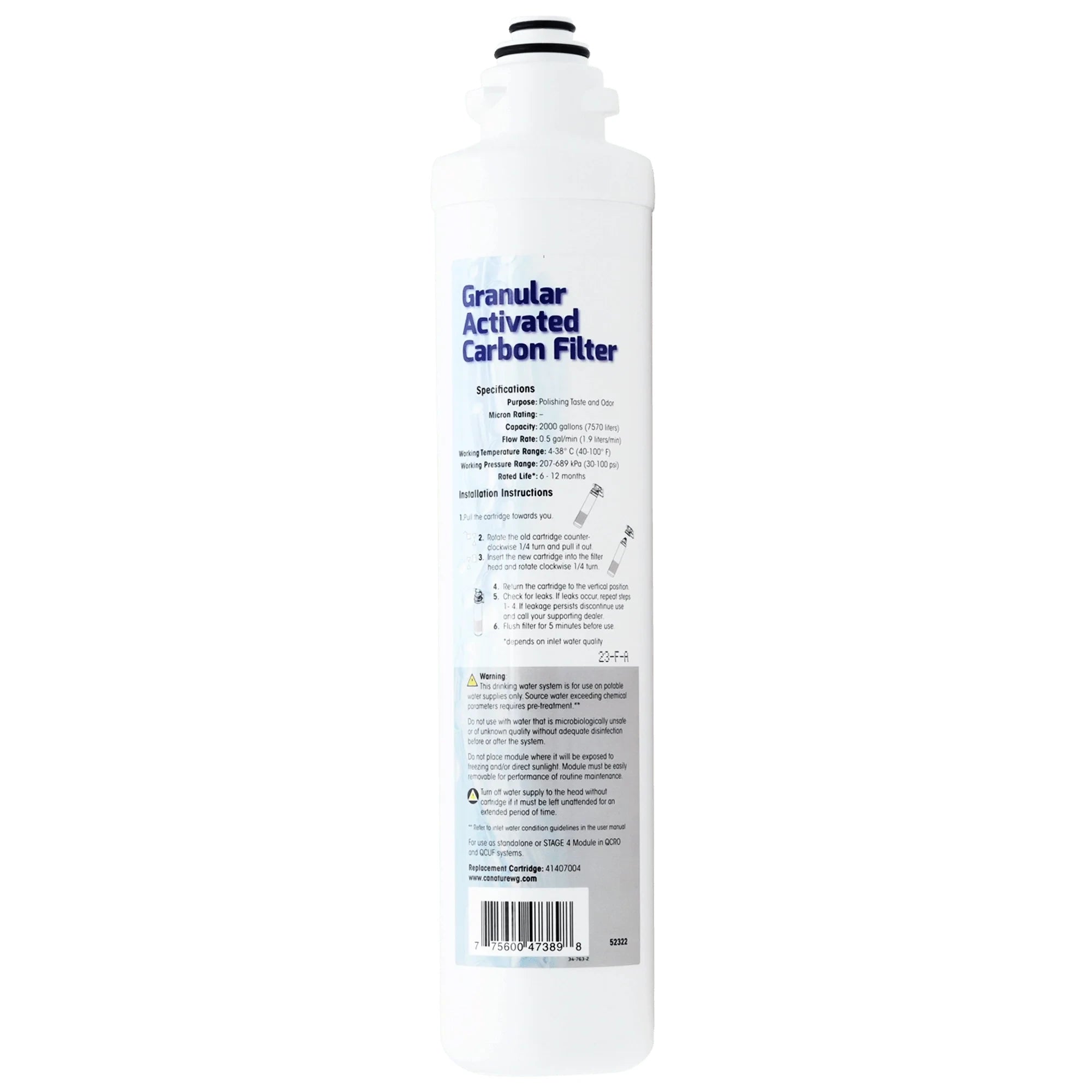 Aqua Flo 41407004 quick-change granular activated carbon filter for compatible QCRO and QCUF systems