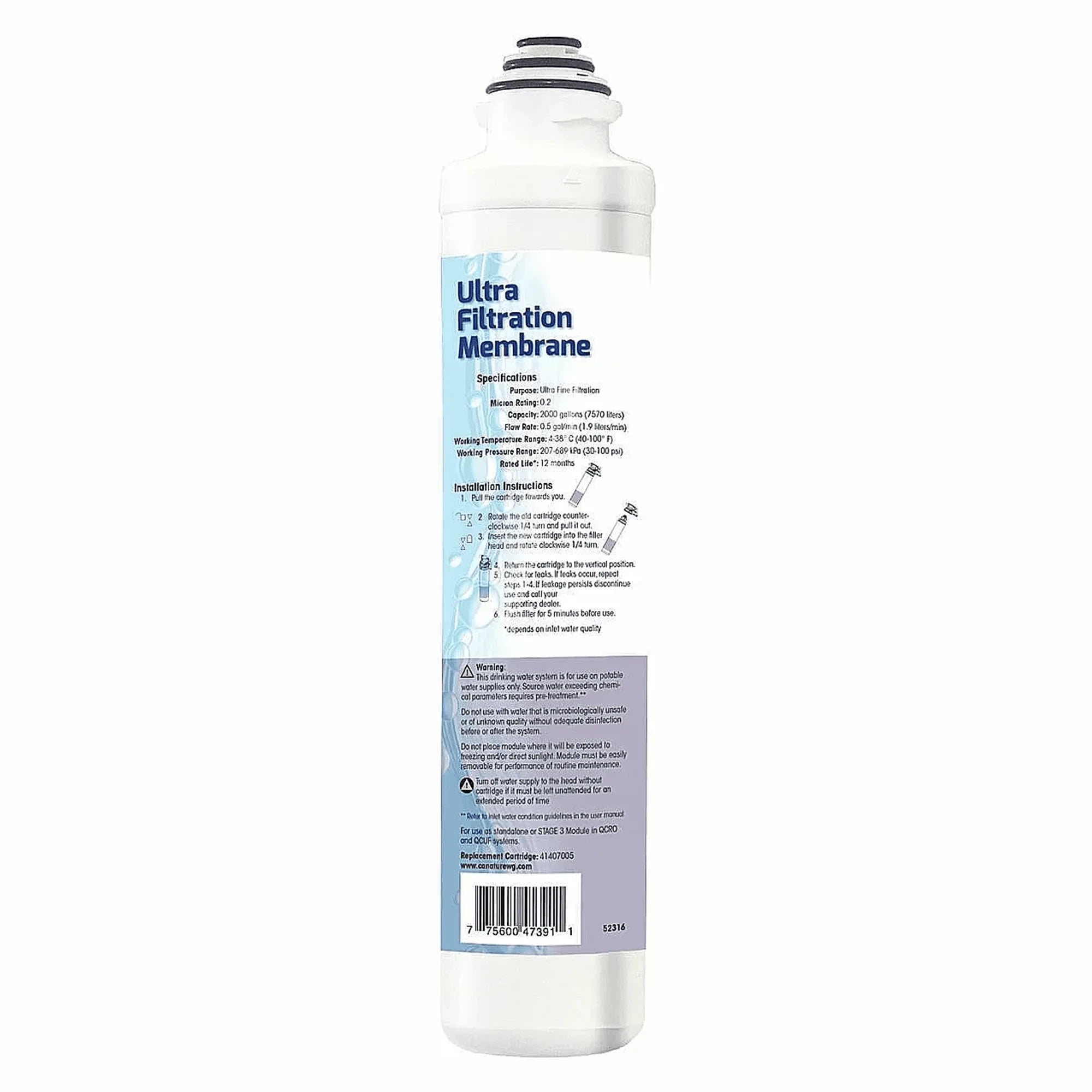 Aqua Flo 41407005 0.2-micron ultrafiltration membrane for QCUF under-sink drinking water systems
