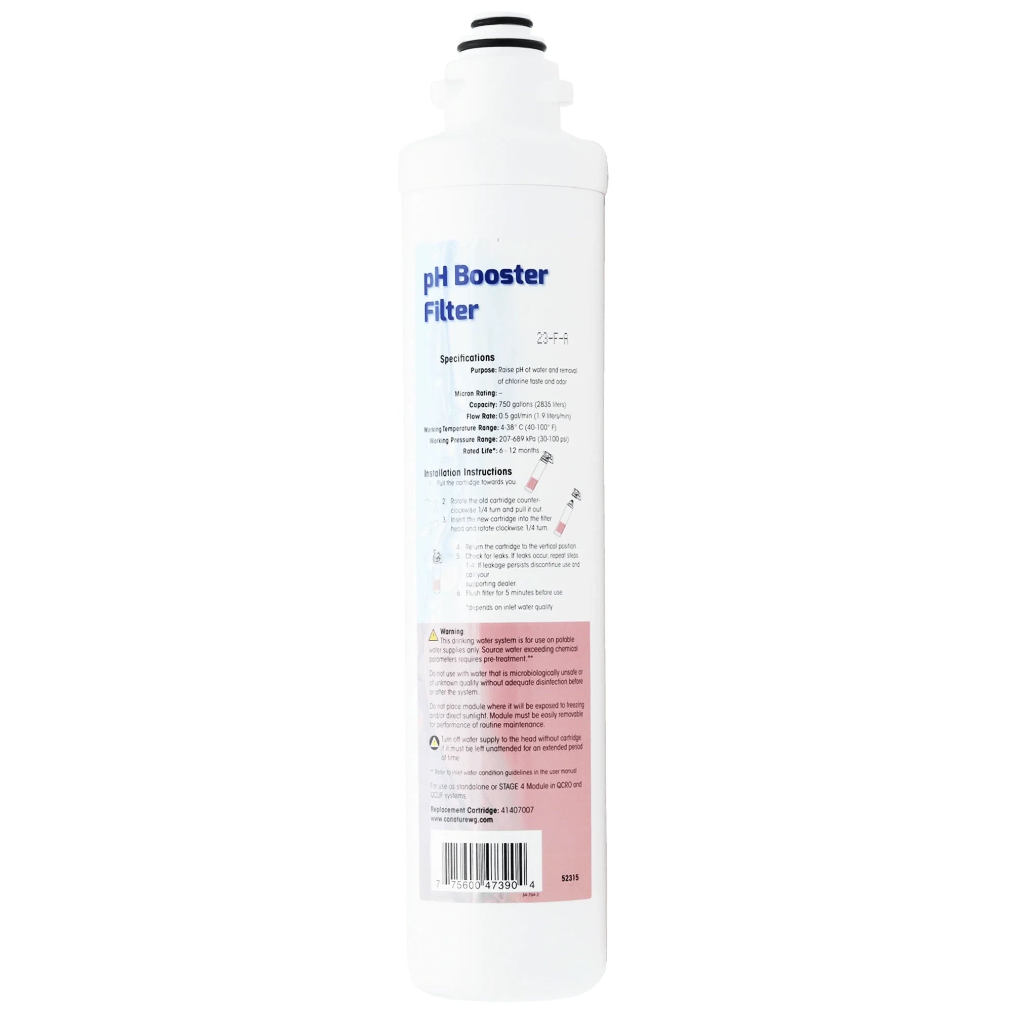 Aqua Flo 41407007 quick-change pH booster filter for compatible QCRO and QCUF drinking water systems