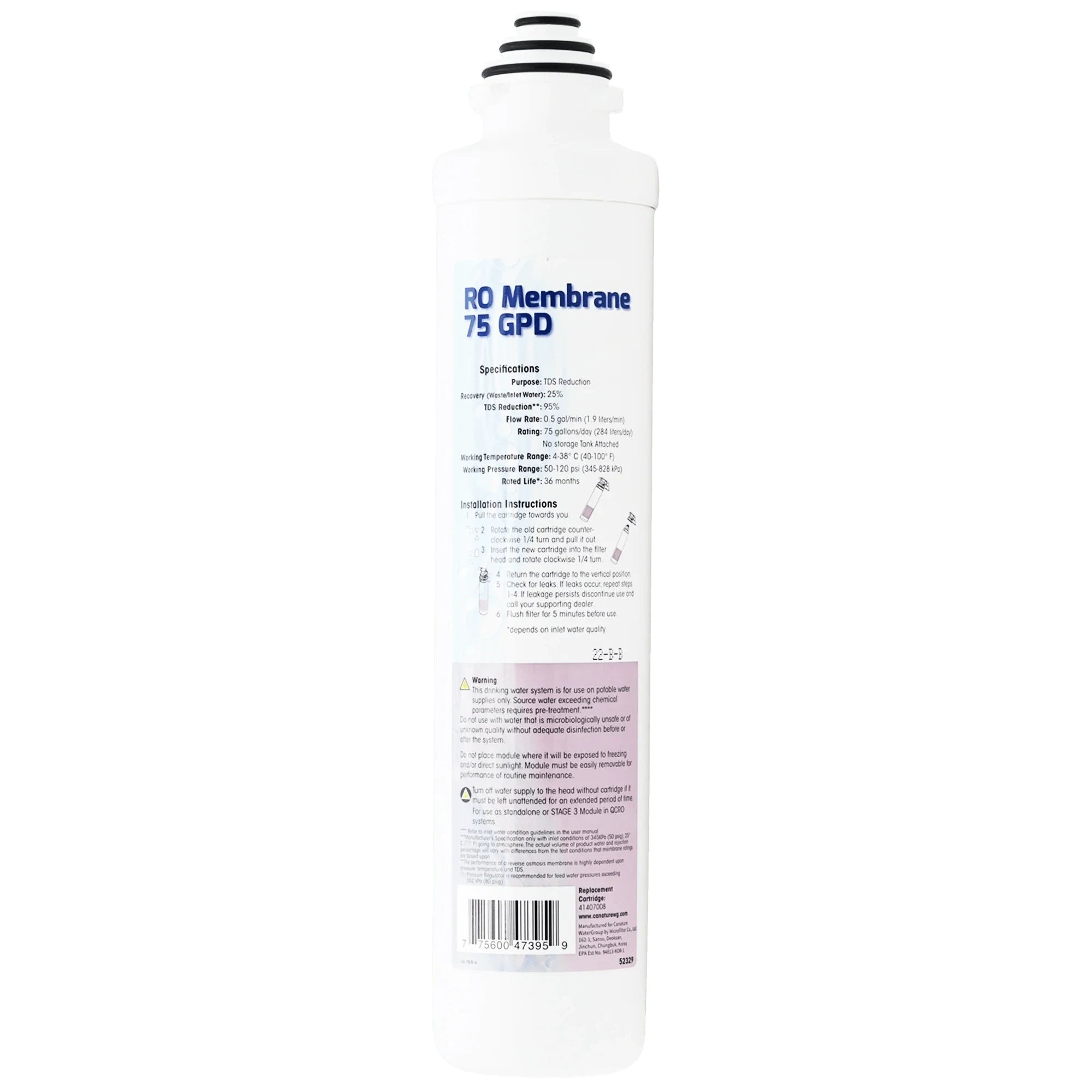 Aqua Flo 41407008 75 GPD quick-change reverse osmosis membrane for QCRO systems