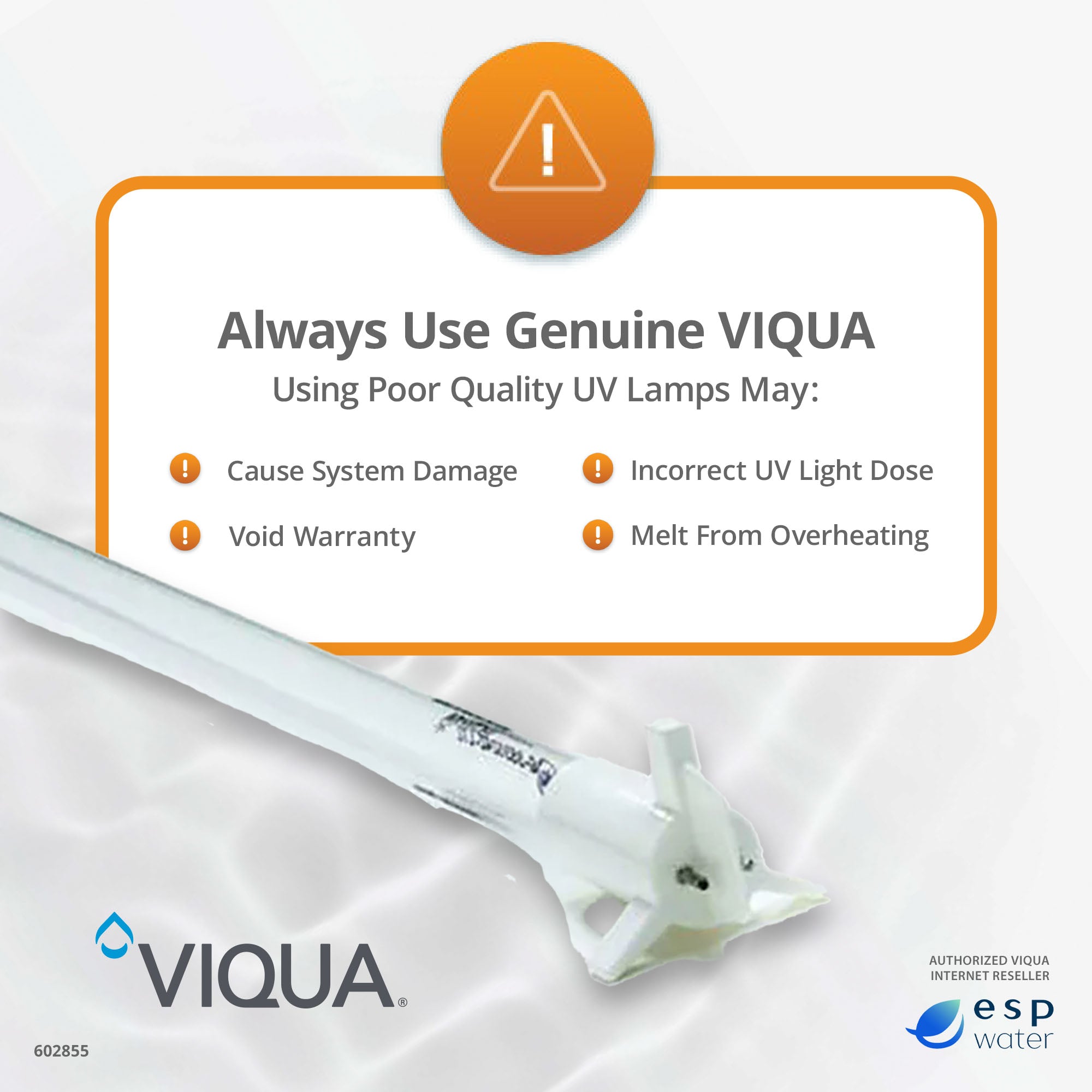 Genuine VIQUA 602855 amalgam UV replacement lamp for compatible PRO20 and H Series systems