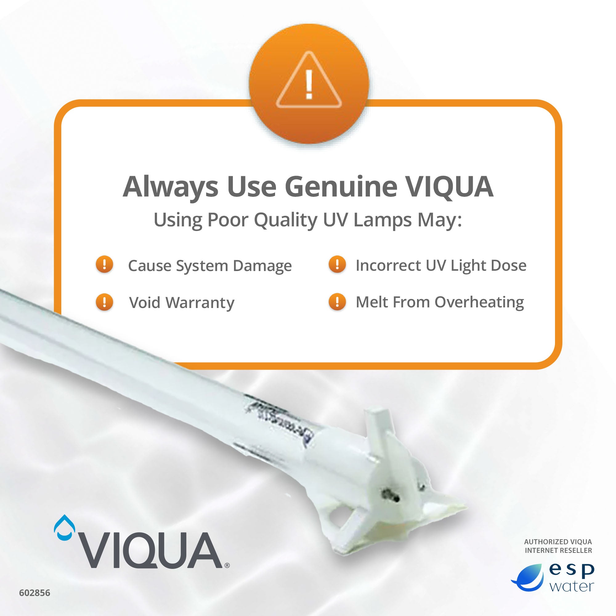 Genuine VIQUA 602856 amalgam UV replacement lamp for compatible PRO30, PRO50, J and K Series systems