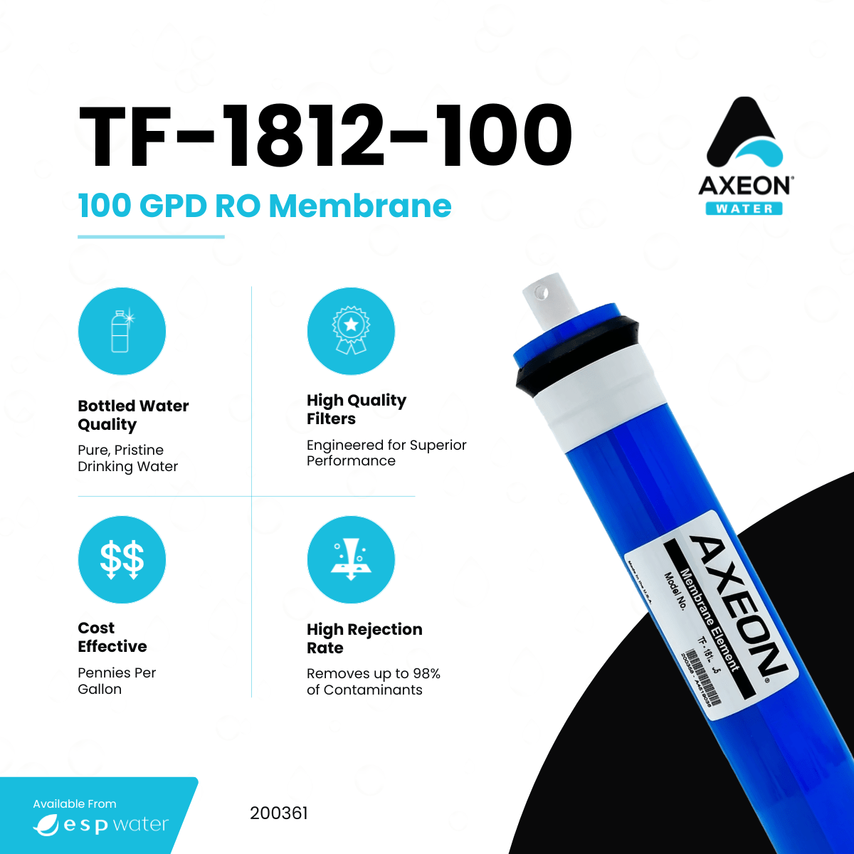 AXEON 200361 TF-1812-100 reverse osmosis membrane benefits for 100 GPD residential RO systems