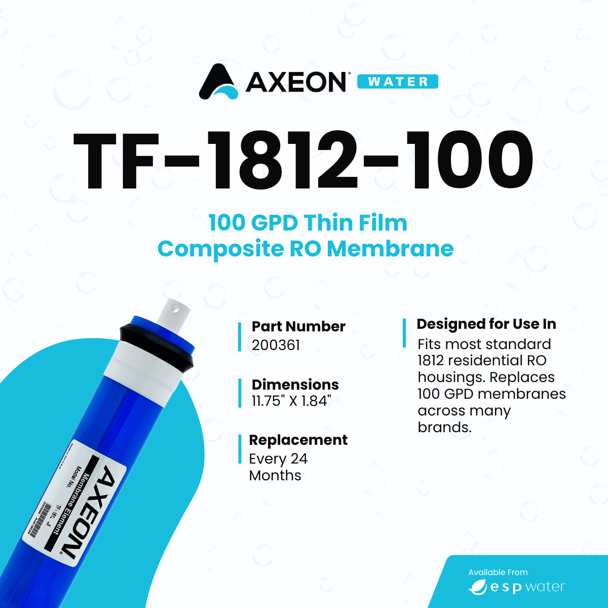 AXEON 200361 TF-1812-100 100 GPD reverse osmosis membrane specifications