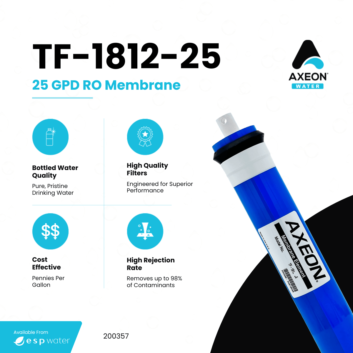 AXEON TF - 1812 - 25 Reverse Osmosis Membrane 25 GPD, 200357 200357 - ESP Water