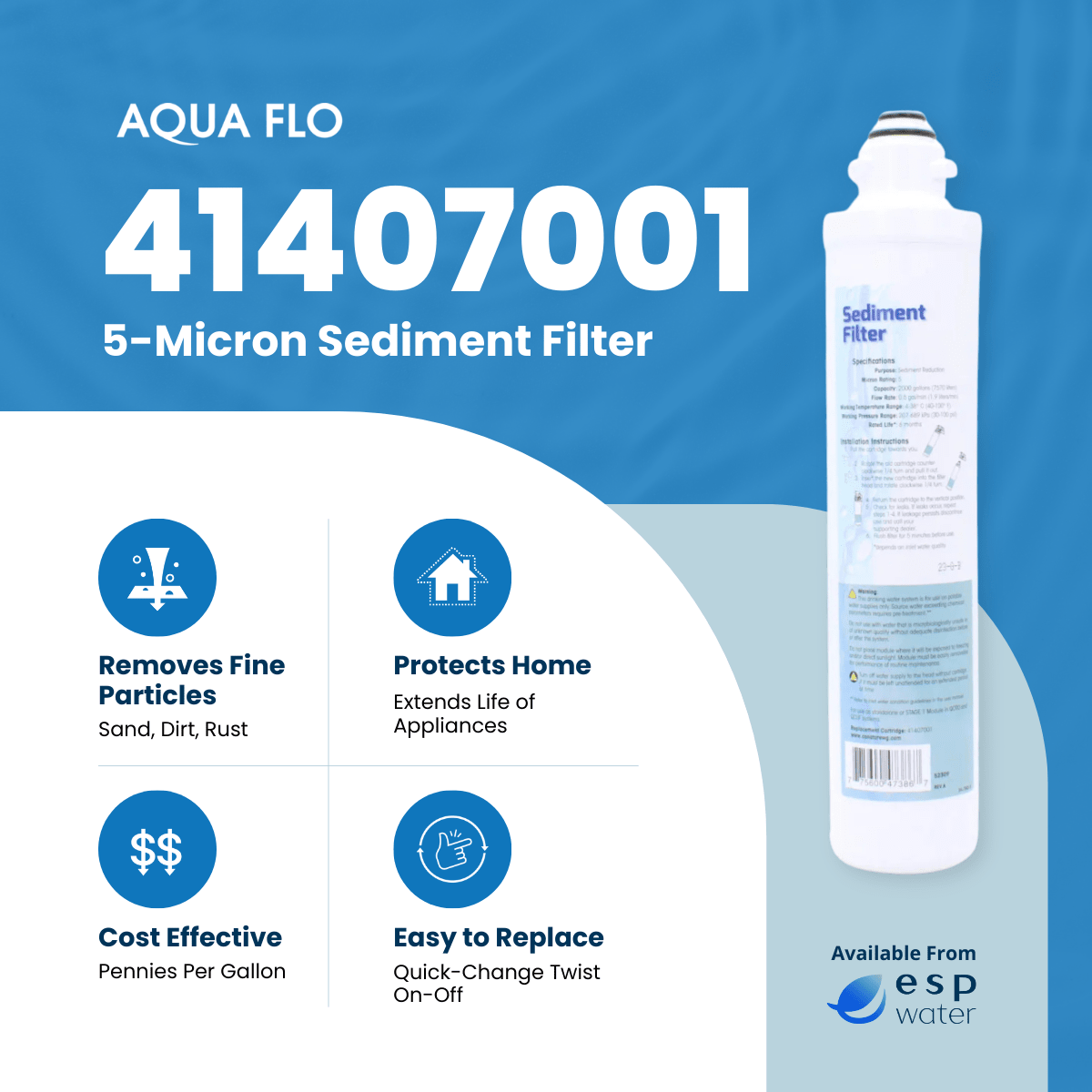 Aqua Flo 41407001 sediment filter benefits for reducing dirt, rust and sediment before later filtration stages