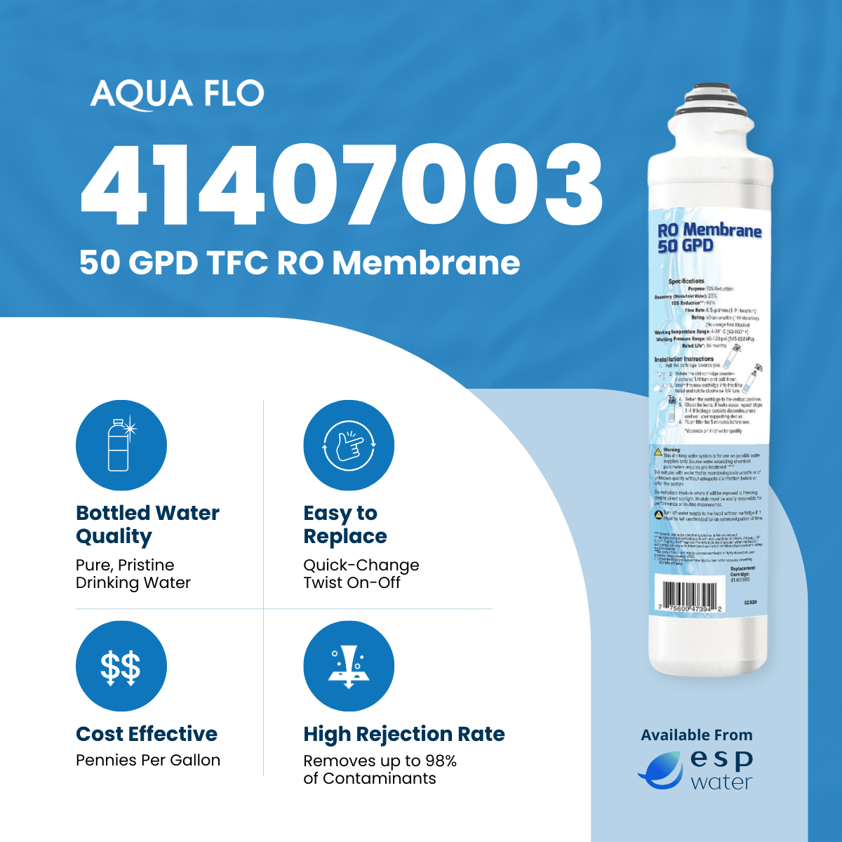 Aqua Flo 41407003 RO membrane benefits for third-stage filtration in QCRO reverse osmosis systems