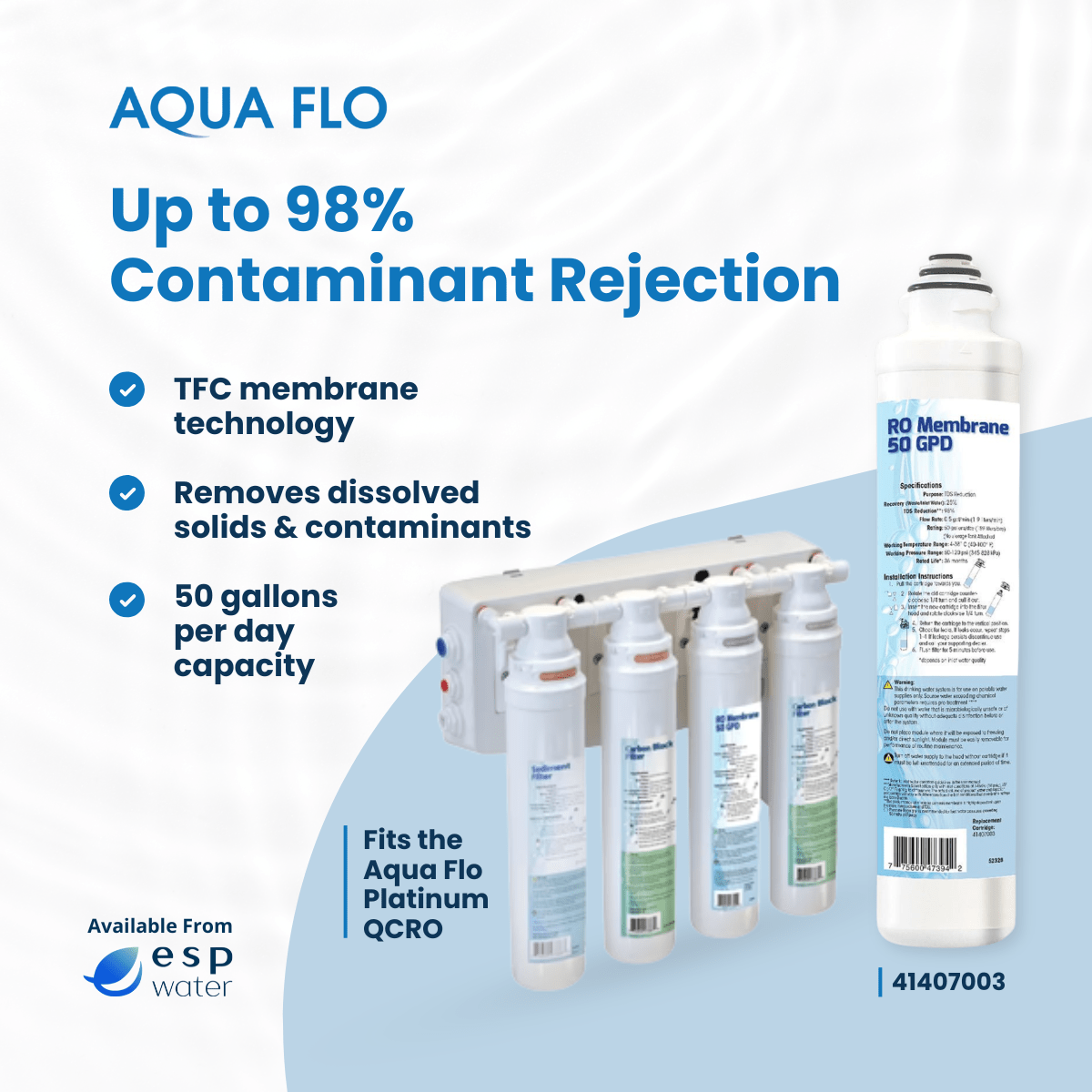 Aqua Flo 41407003 quick-change RO membrane features with twist-and-lock installation