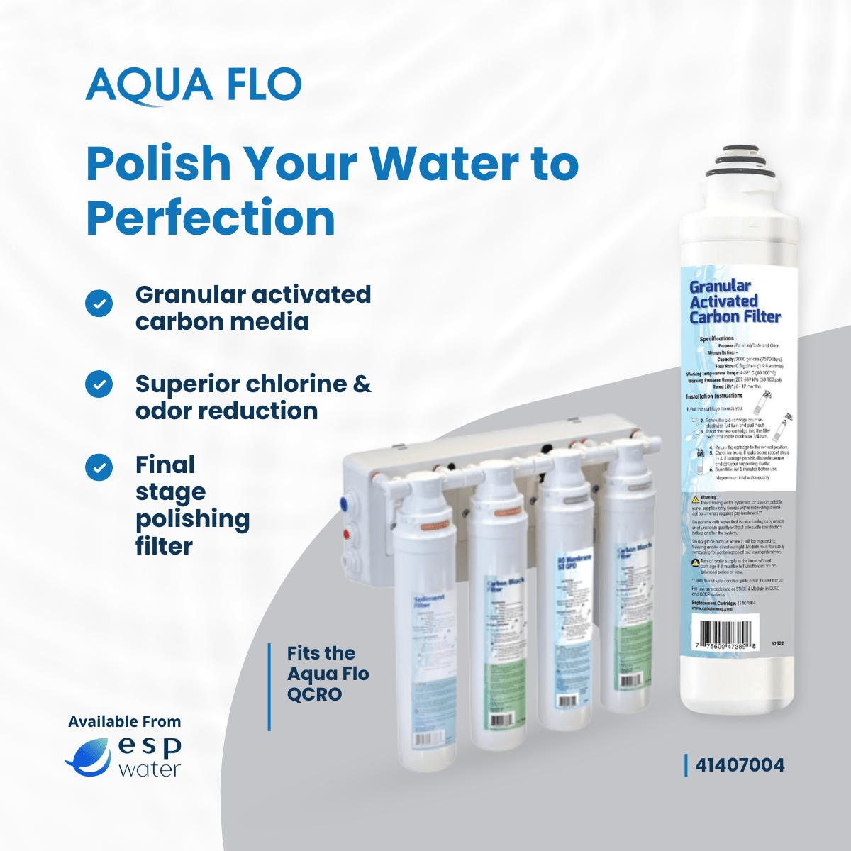 Aqua Flo 41407004 quick-change carbon filter features for compatible QCRO and QCUF systems