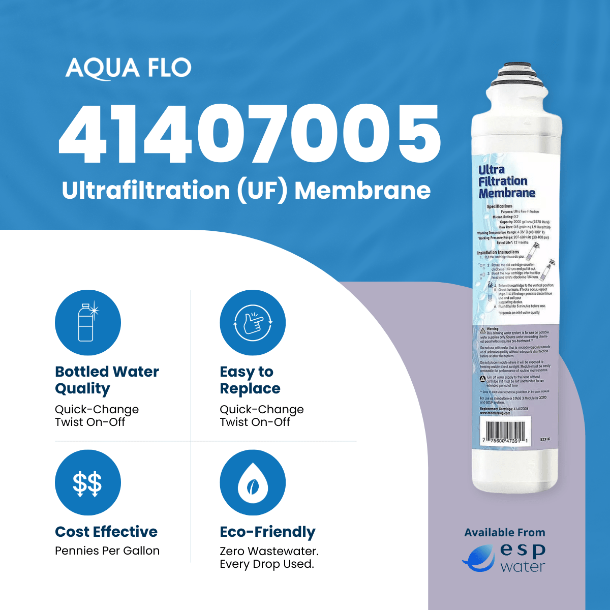 Aqua Flo 41407005 ultrafiltration membrane benefits with hollow-fiber filtration and no reject stream