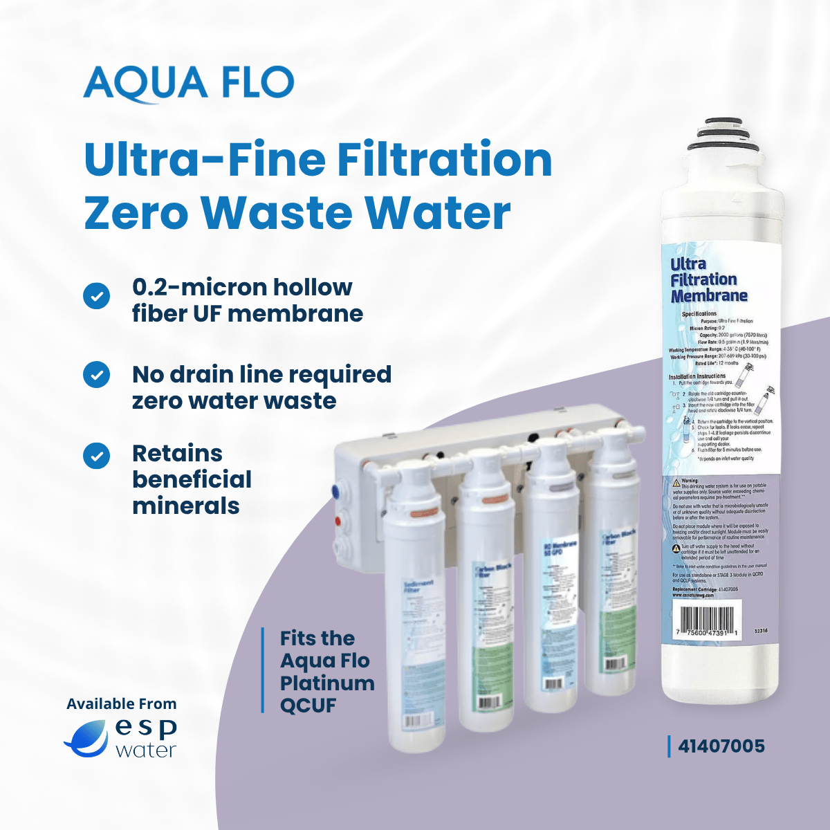 Aqua Flo 41407005 quick-change ultrafiltration membrane features for QCUF systems