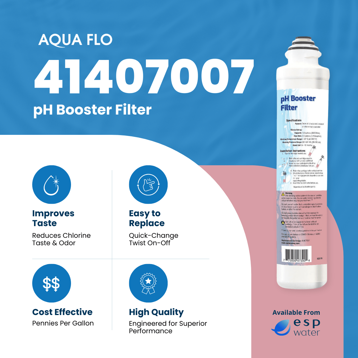 Aqua Flo 41407007 pH booster filter benefits for remineralization and chlorine, taste and odor reduction