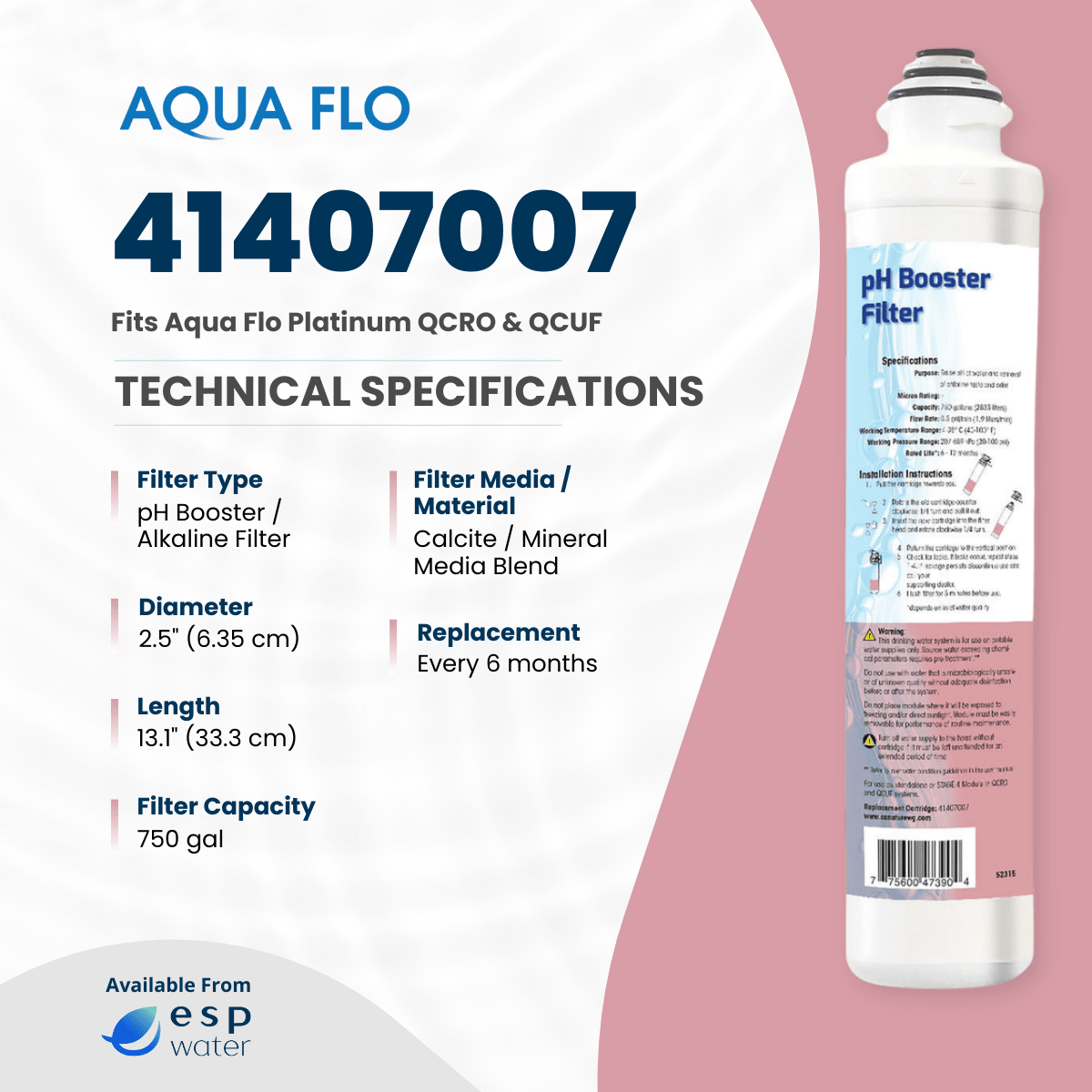 Aqua Flo 41407007 pH booster filter specifications
