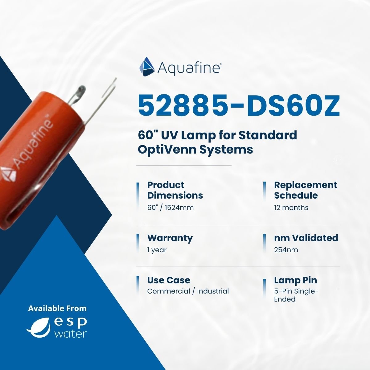 Aquafine 52885-DS60Z 60-inch UV lamp specifications for OptiVenn systems