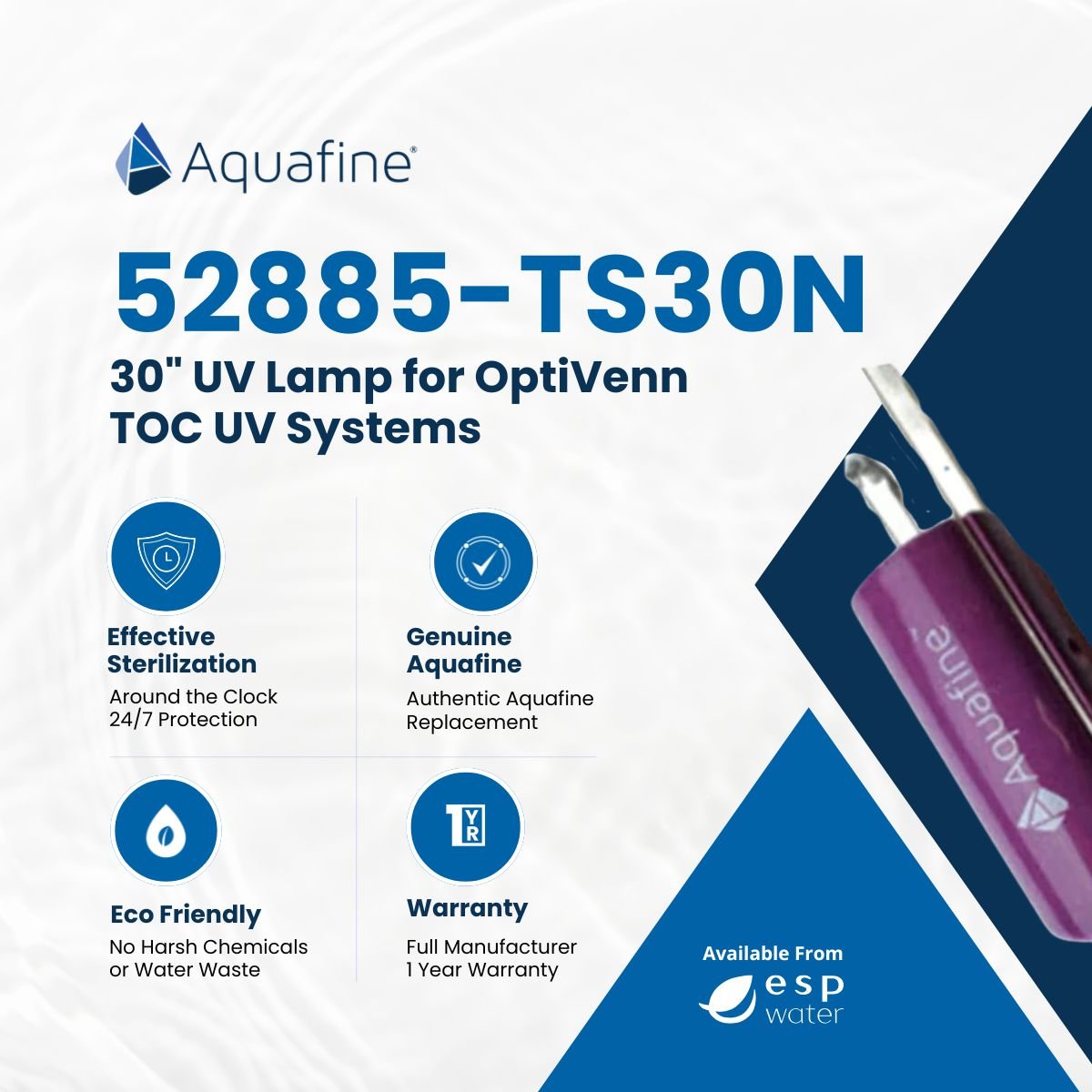 Aquafine 52885 - TS30N UV Lamp 30 - Inch 185nm for OptiVenn TOC UV System 52885-TS30N - ESP Water