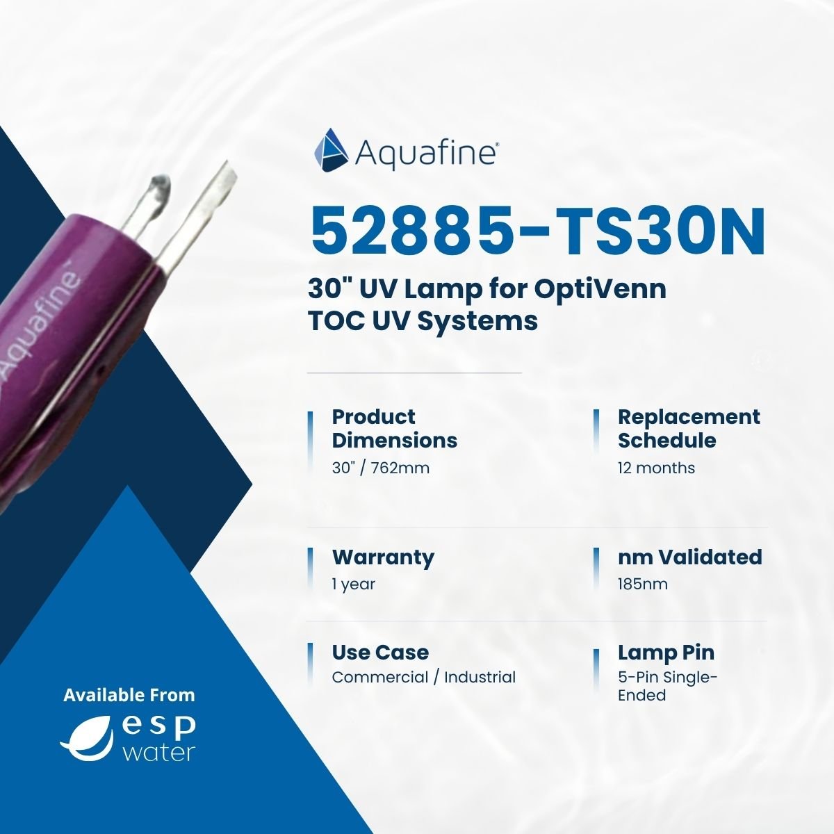 Aquafine 52885 - TS30N UV Lamp 30 - Inch 185nm for OptiVenn TOC UV System 52885-TS30N - ESP Water