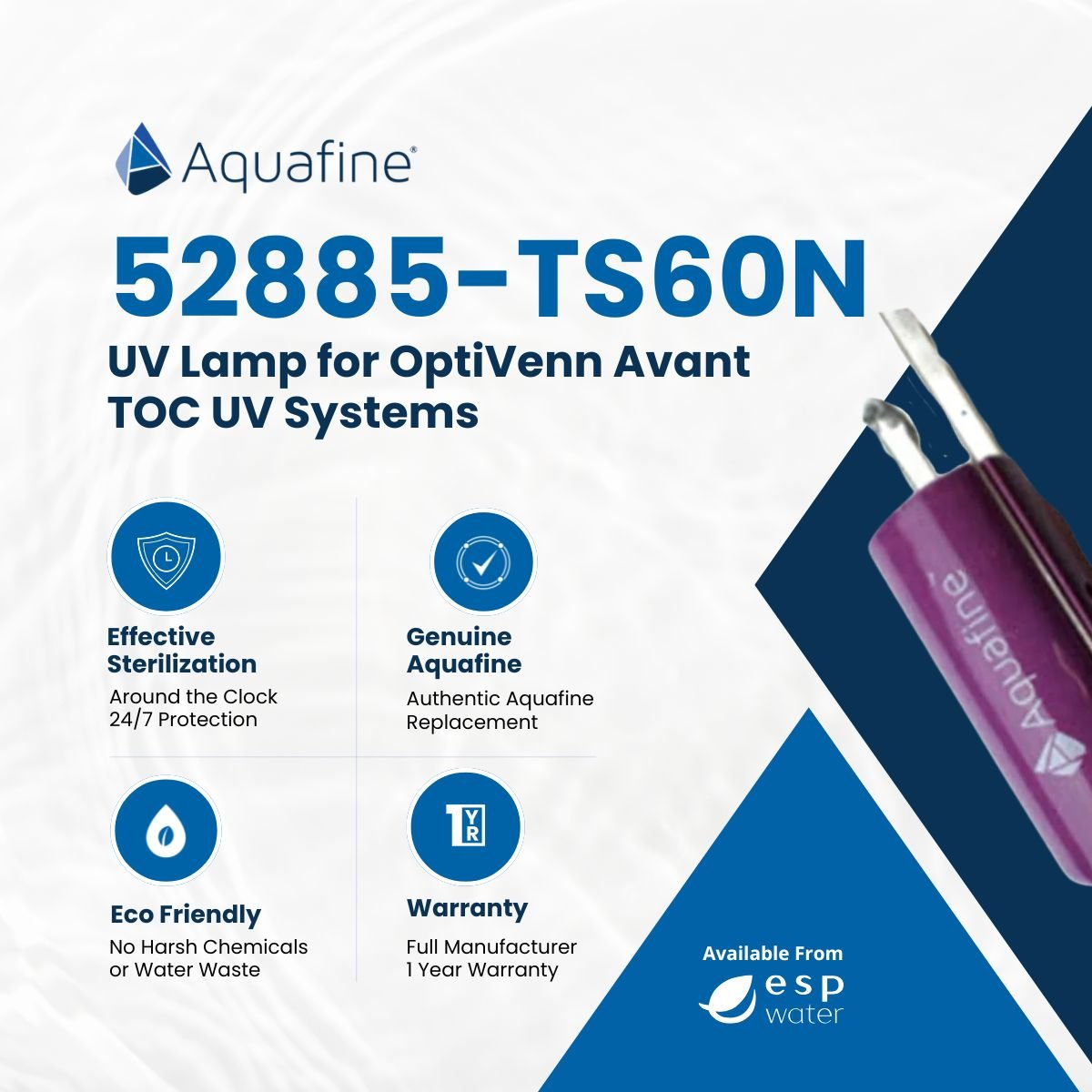 Aquafine 52885-TS60N 185 nm replacement UV lamp benefits for TOC treatment systems