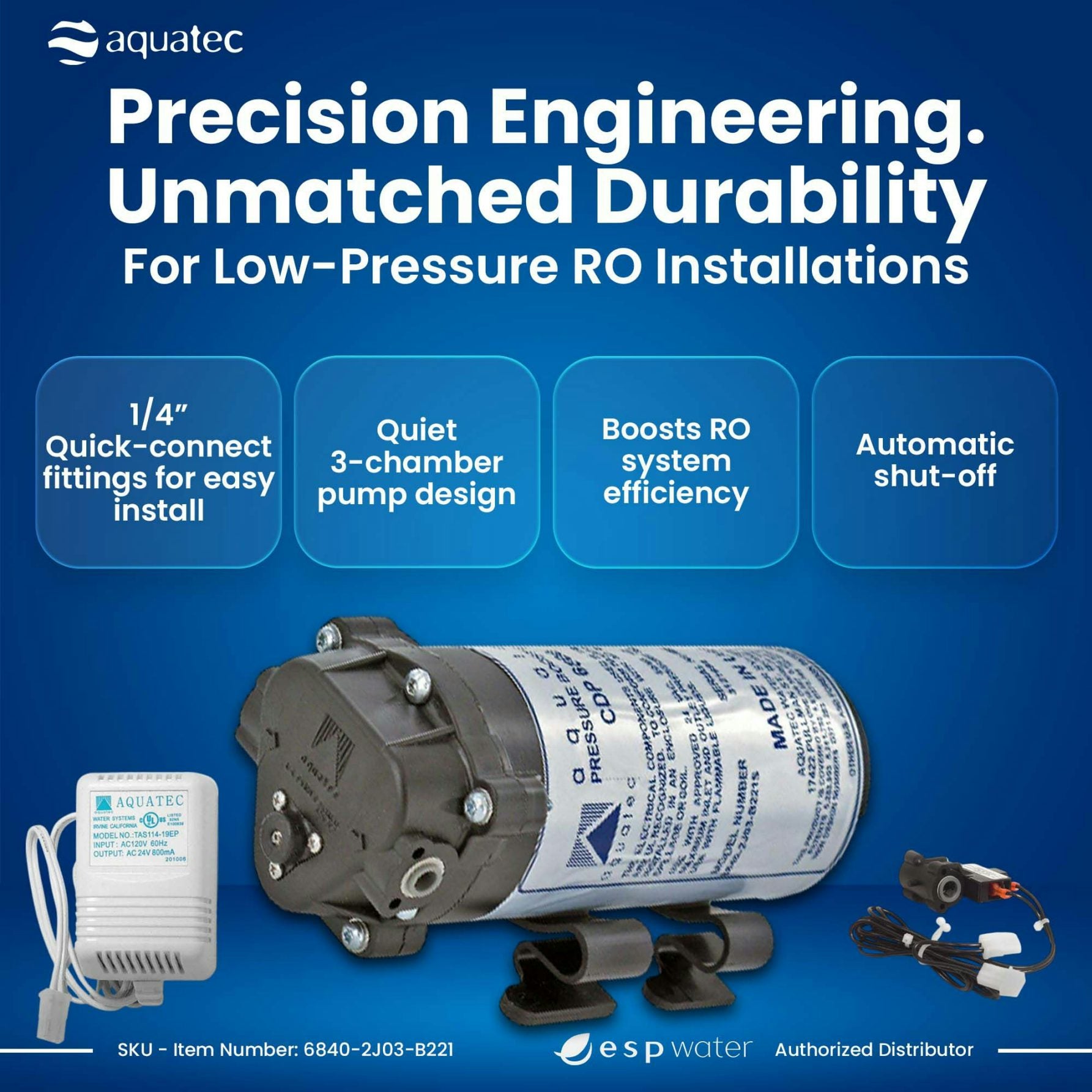 Aquatec 6840-2J03-B221 6800 Series 50 GPD booster pump specifications