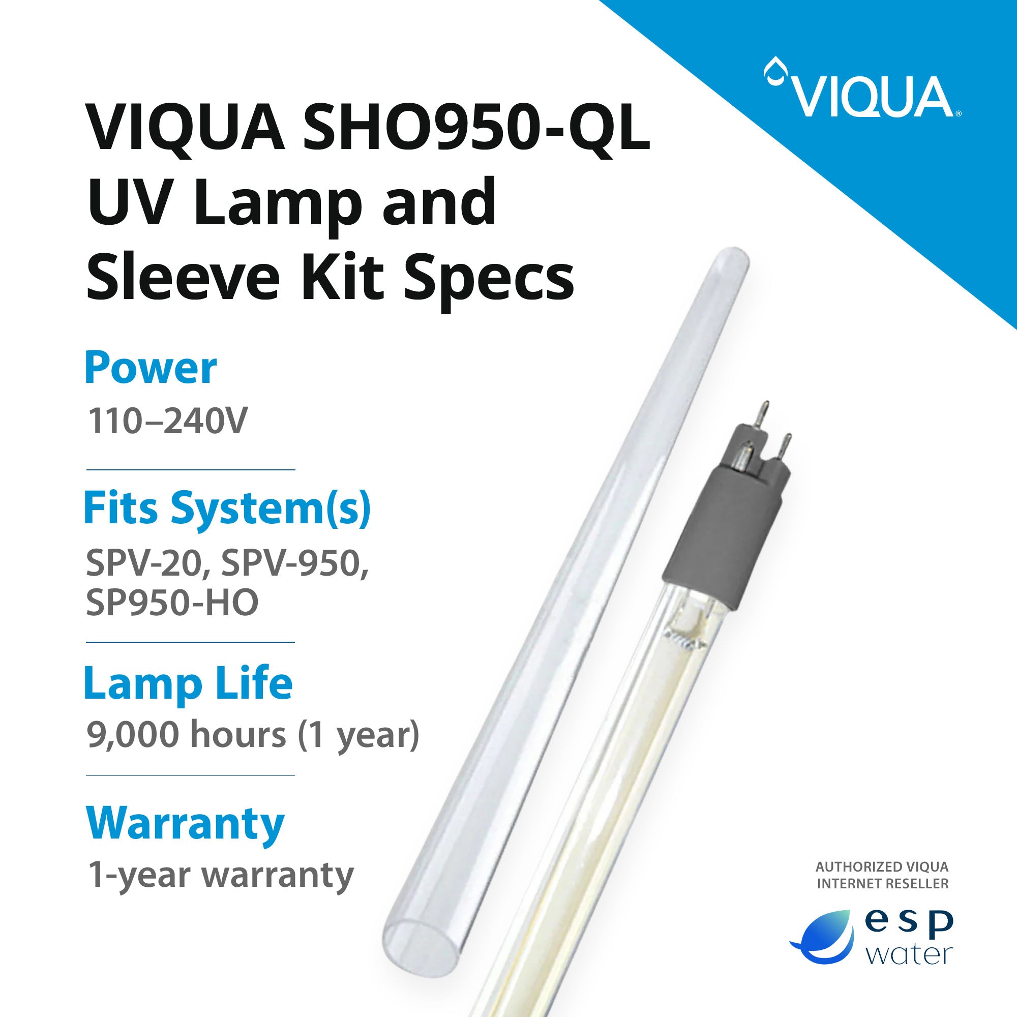 VIQUA SHO950-QL UV lamp and quartz sleeve replacement kit specifications