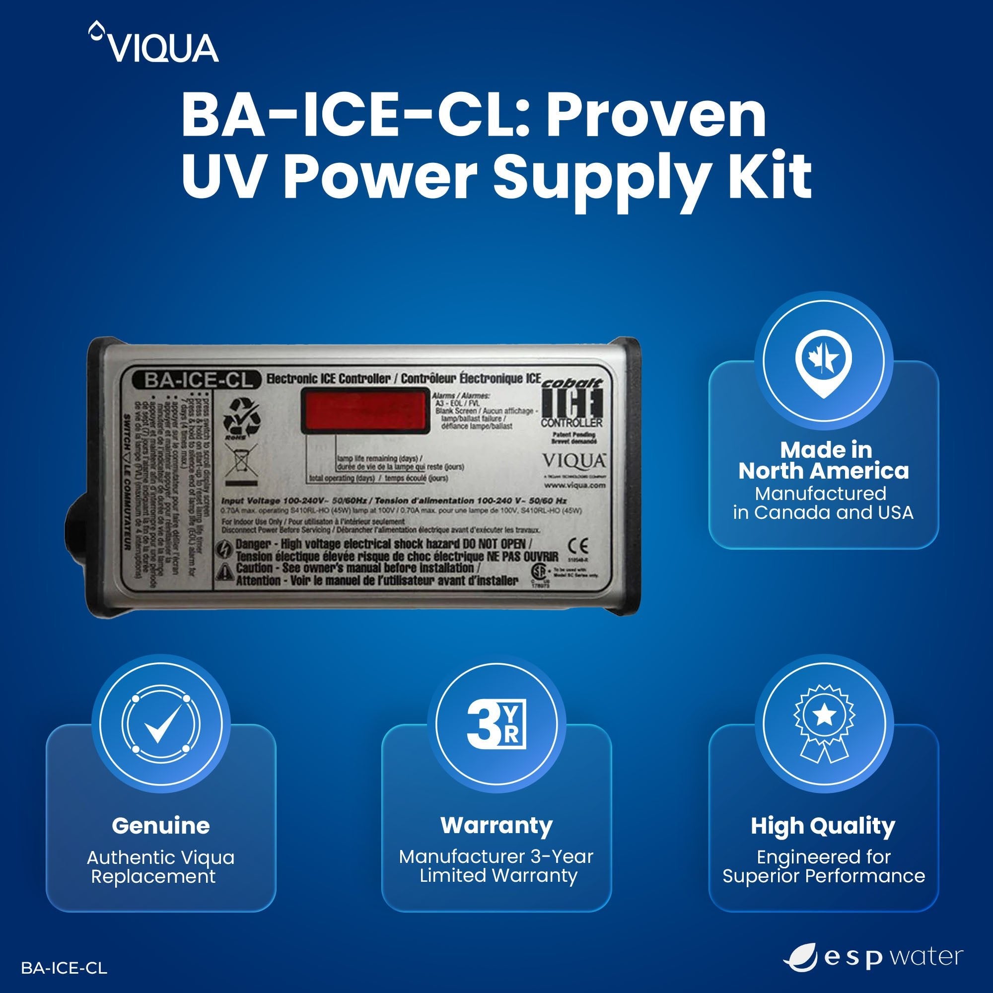 Genuine VIQUA BA-ICE-CL replacement controller for compatible Cobalt UV systems