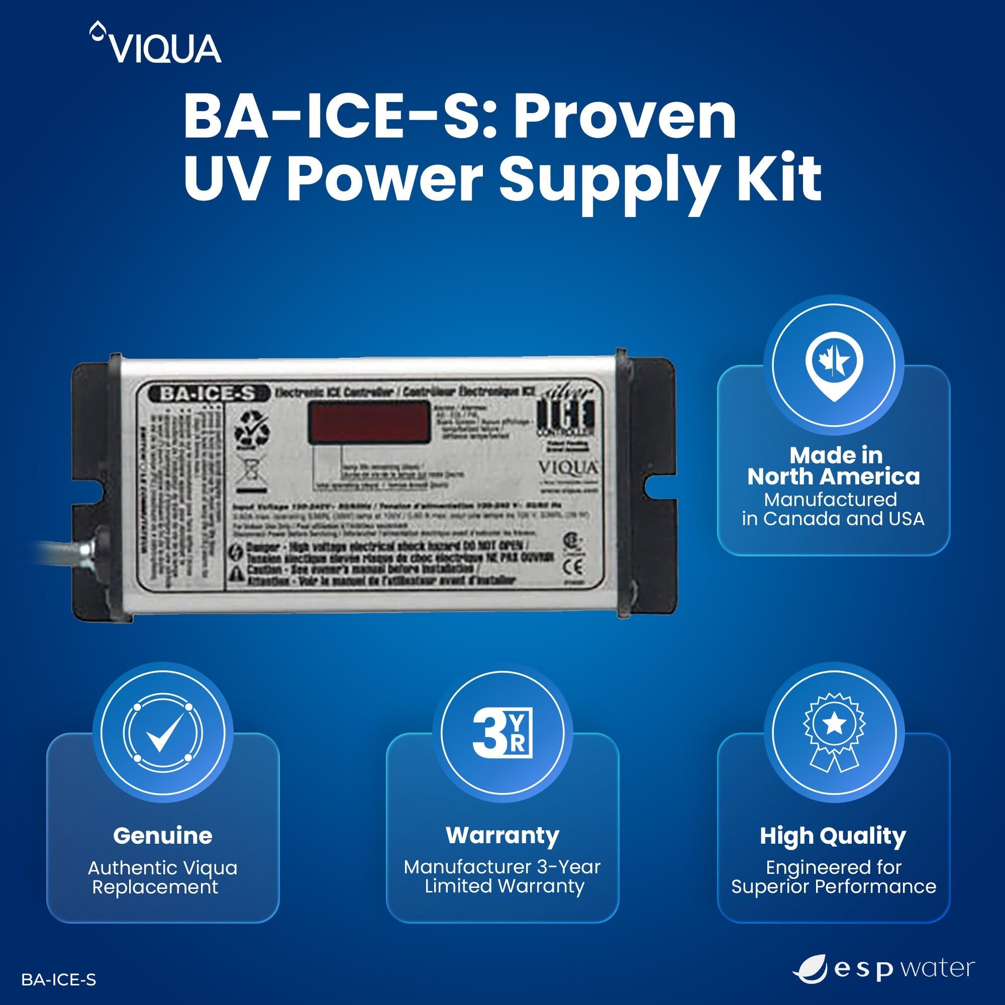 Genuine VIQUA BA-ICE-S replacement controller for compatible SQ-PA Series UV systems