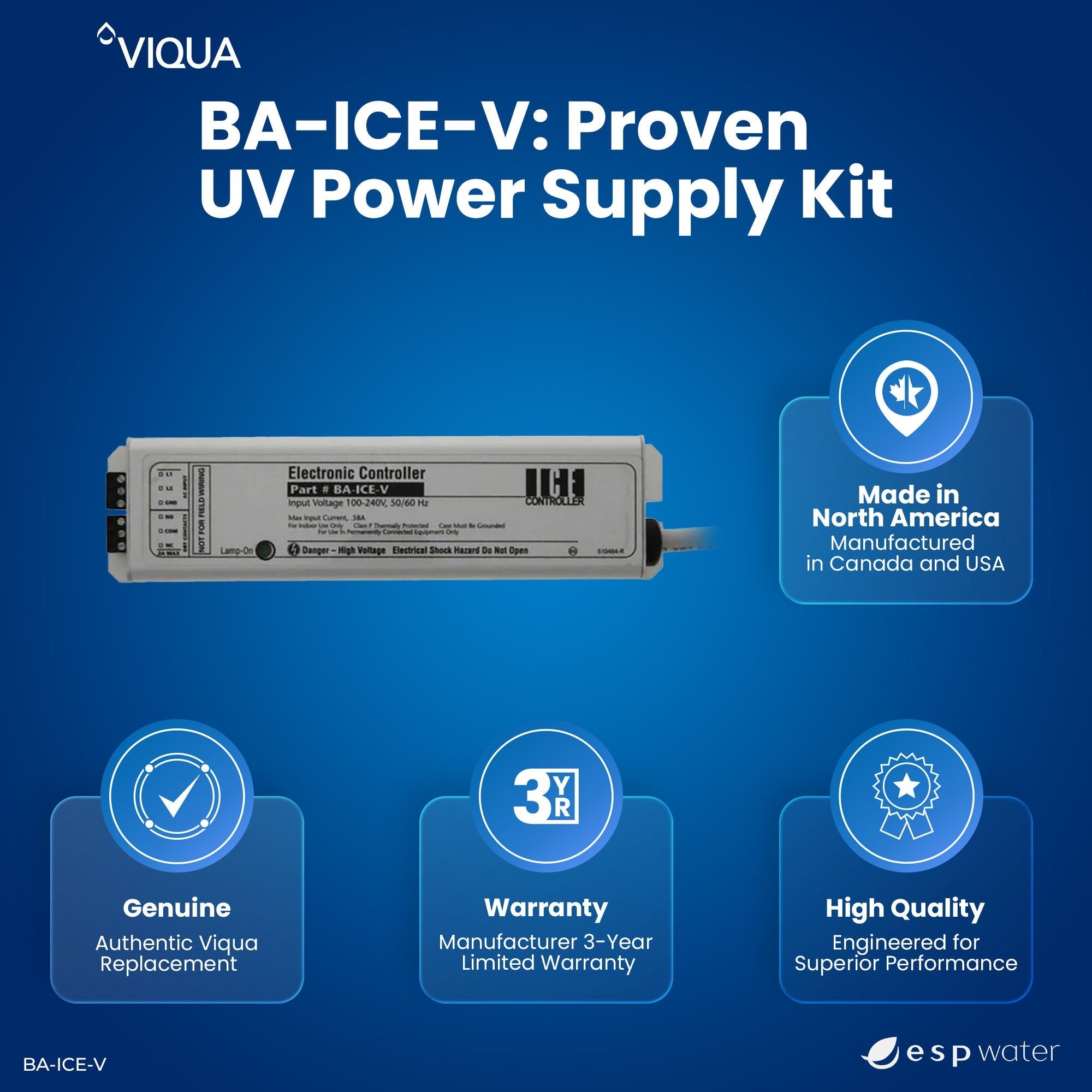 Genuine VIQUA BA-ICE-V replacement controller with three-year warranty