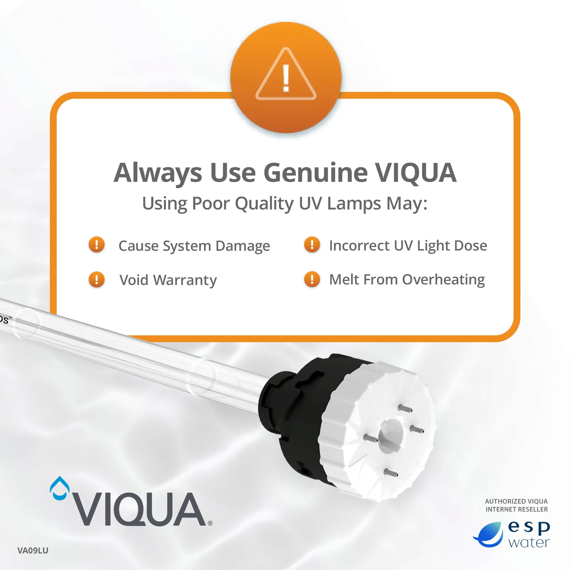 Genuine VIQUA ARROS VA09LU UV lamp and integrated sleeve replacement