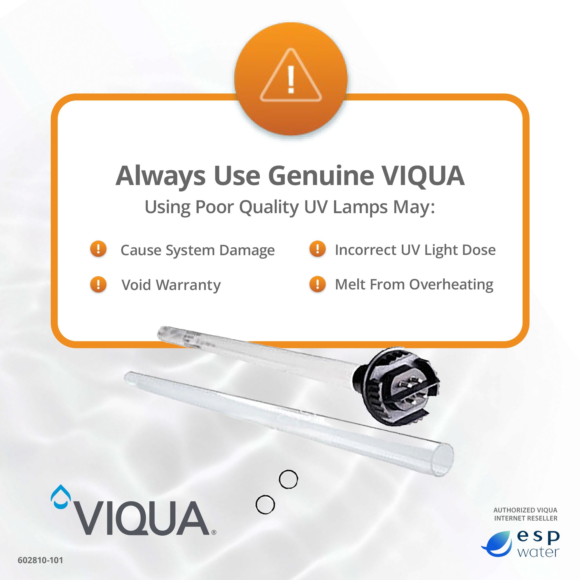 Genuine VIQUA 602810-101 UV lamp and quartz sleeve replacement kit