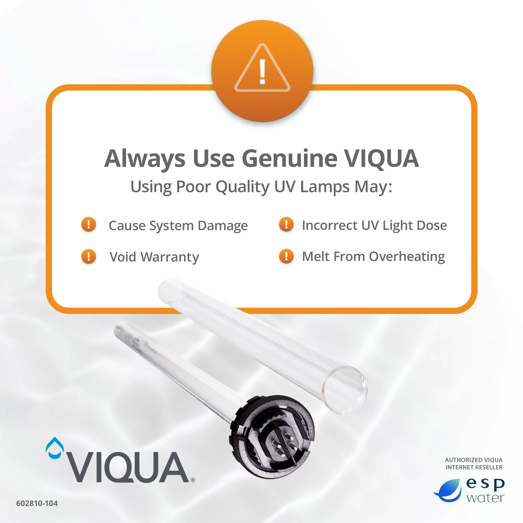 Genuine VIQUA 602810-104 UV lamp and quartz sleeve replacement kit